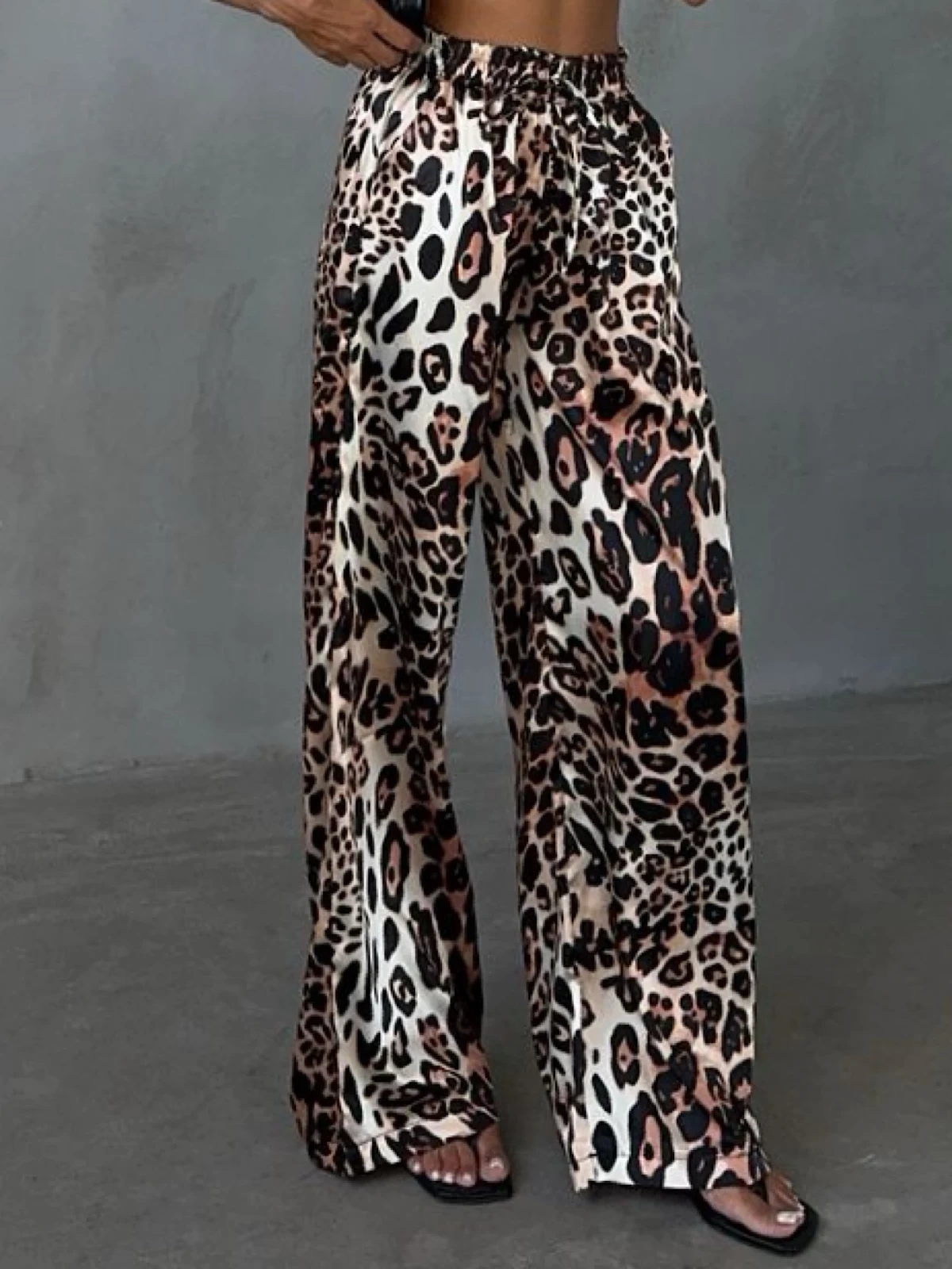 Pullaps Beli Lastikli Saten Palazzo Pantolon Leopar