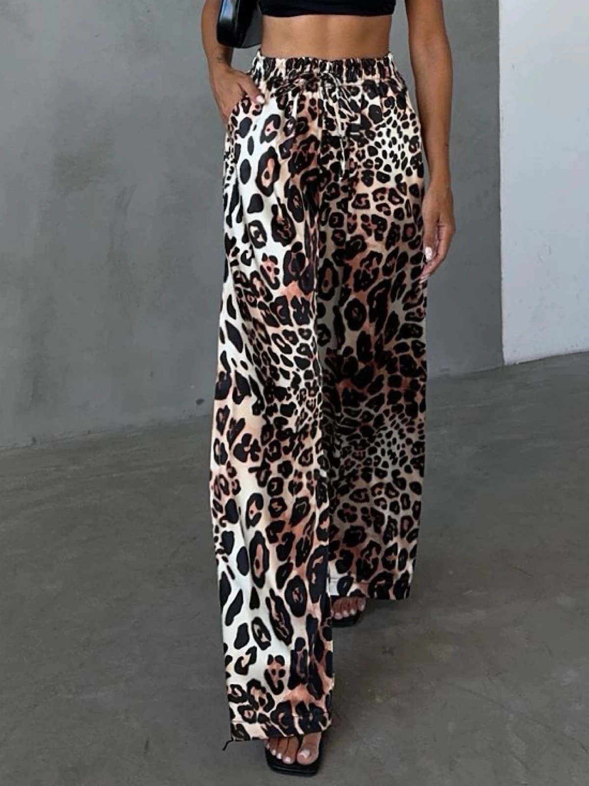 Pullaps Beli Lastikli Saten Palazzo Pantolon Leopar