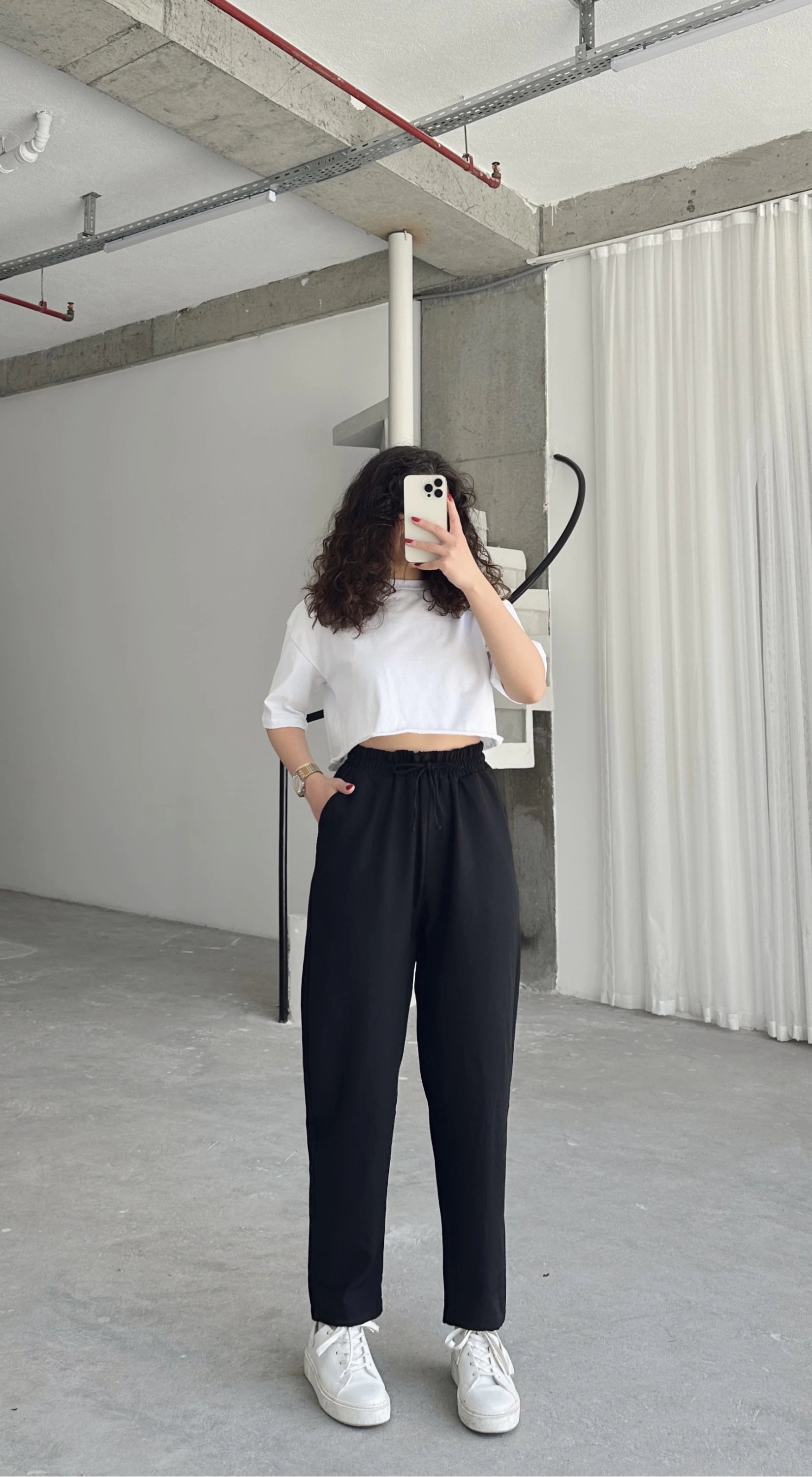 Pullaps Beli Lastikli Yüksek Bel Salaş Keten Pantolon Siyah