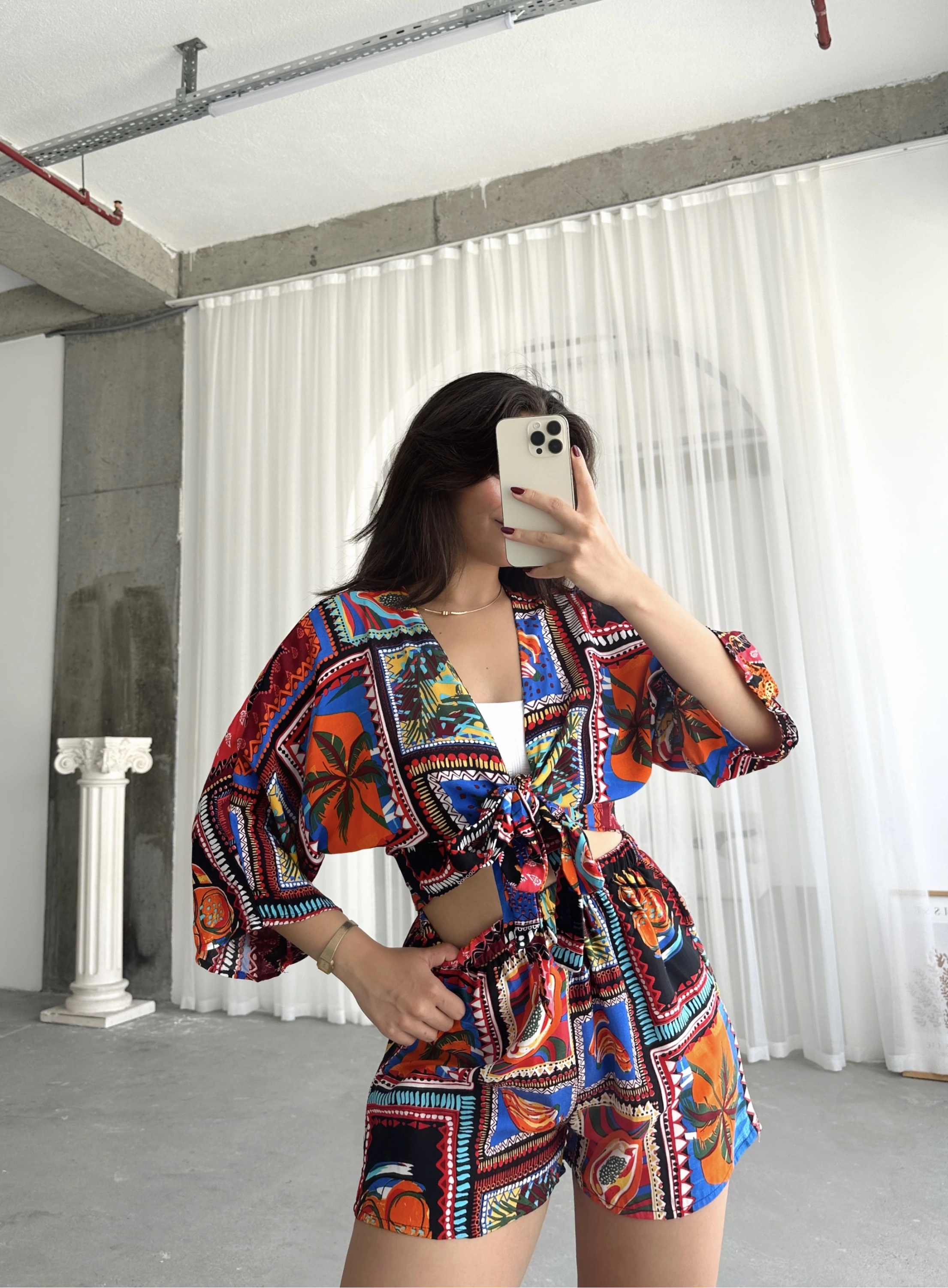 Pullaps Bluz Şort Desenli Takım