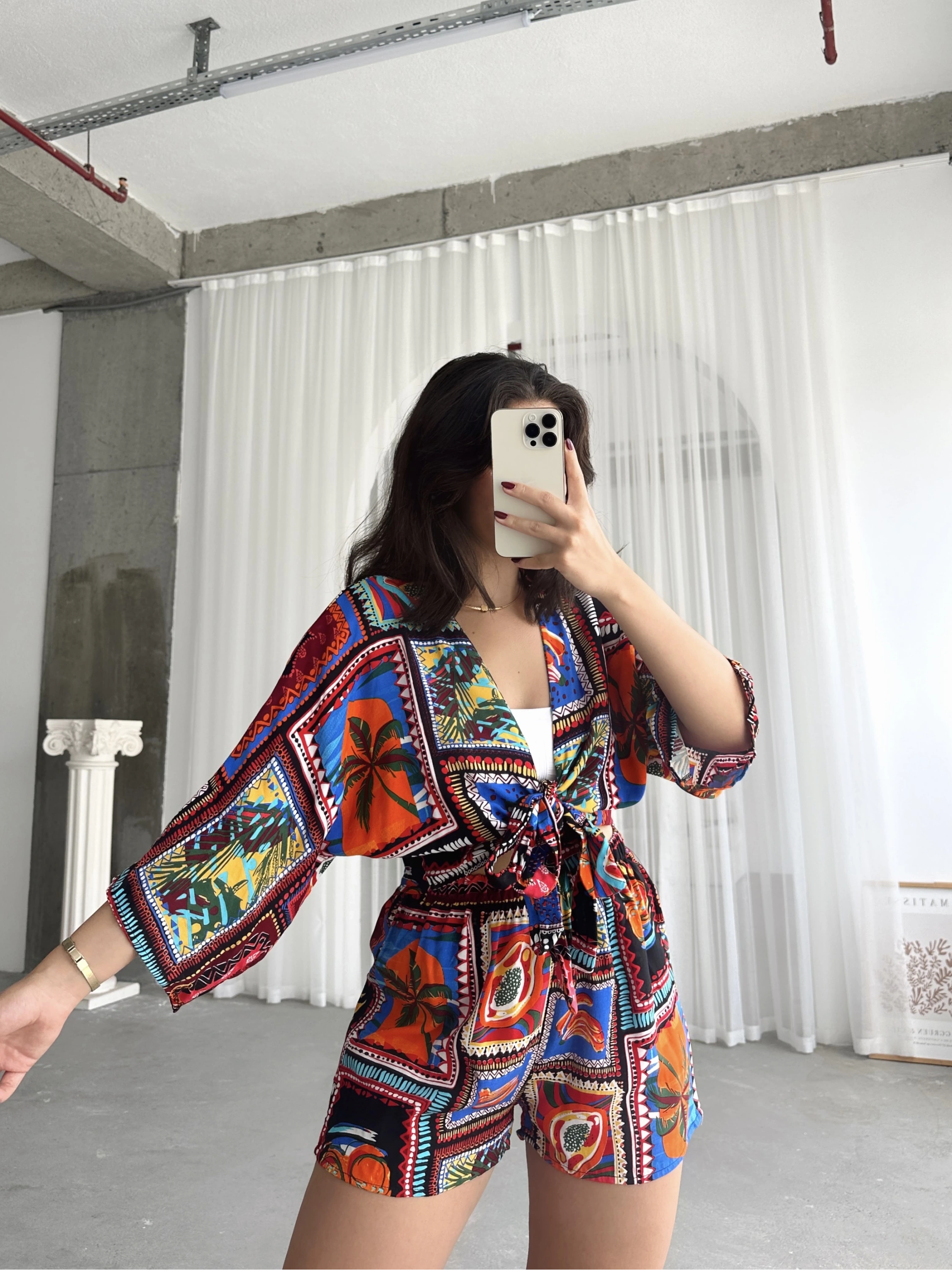 Pullaps Bluz Şort Desenli Takım