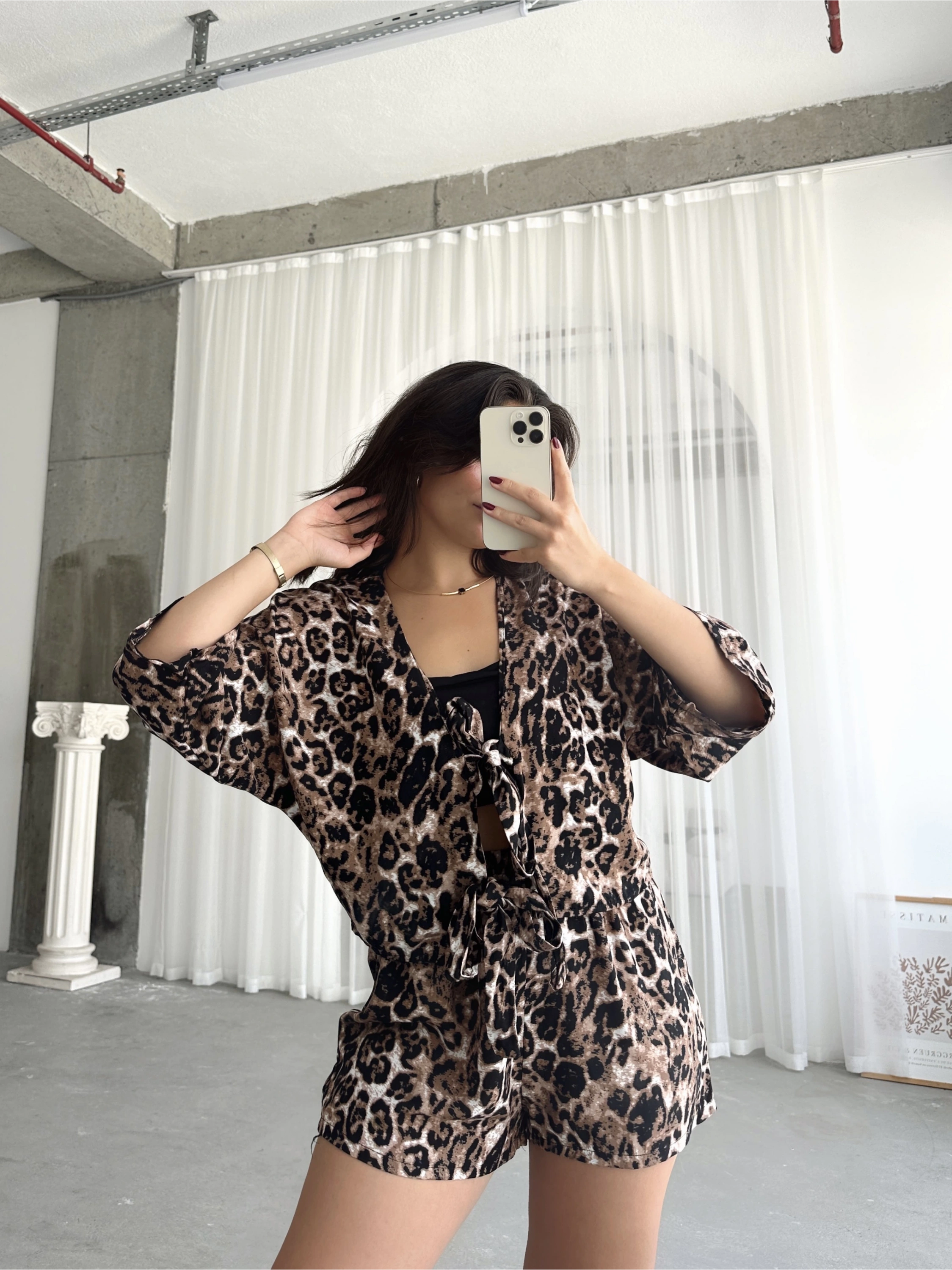 Pullaps Bluz Şort Desenli Takım Leopar