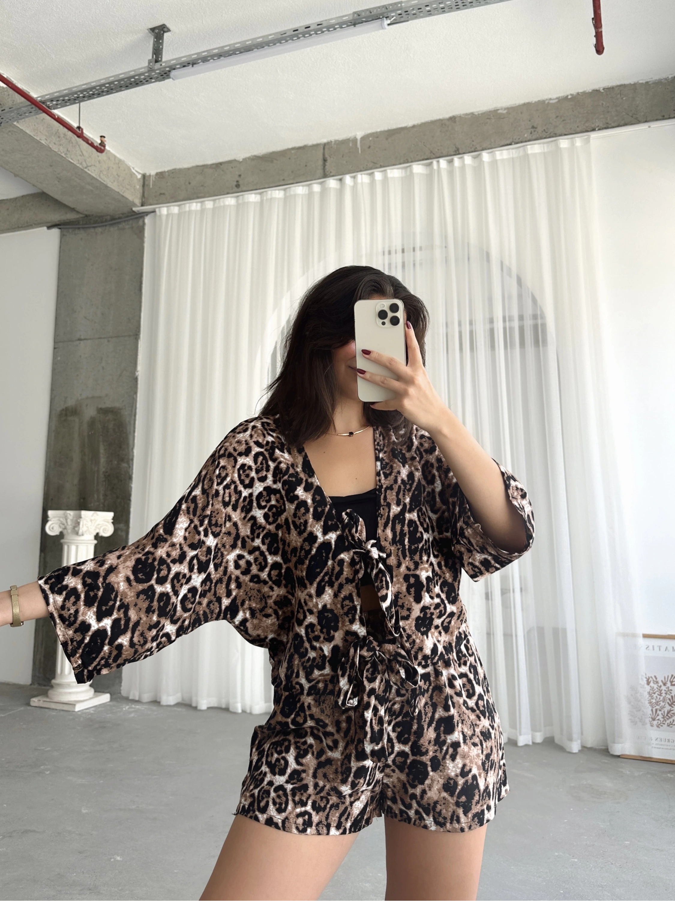 Pullaps Bluz Şort Desenli Takım Leopar