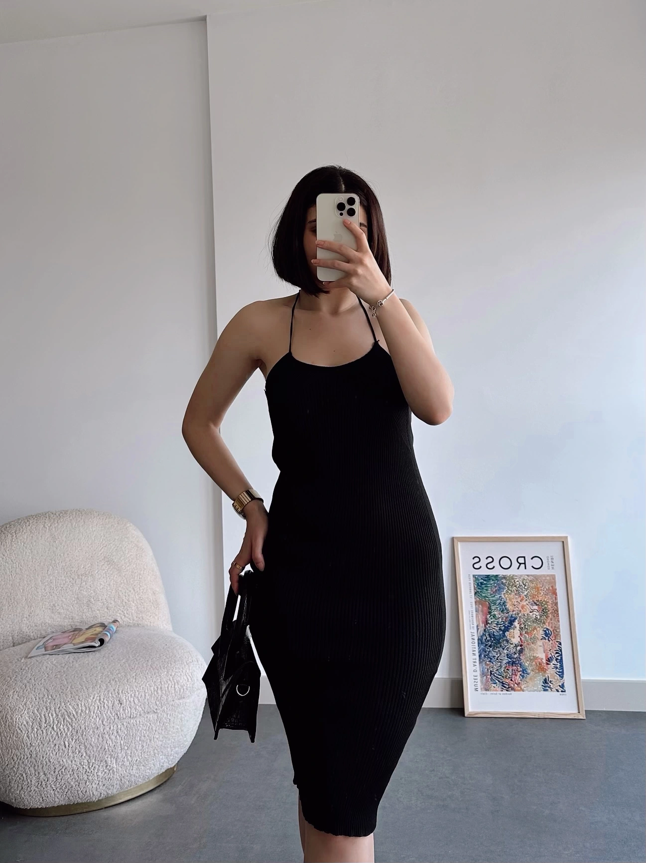 Pullaps Boğazdan Bağlamalı Triko Elbise