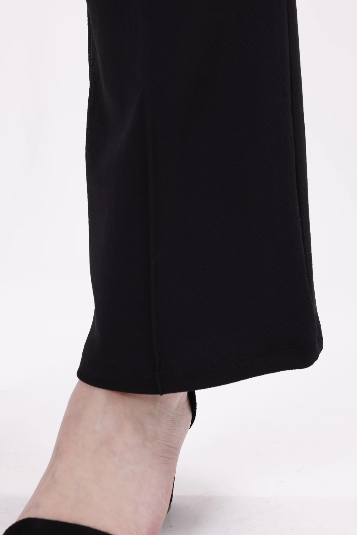 Pullaps Büyük Beden Likralı Çımalı Palazzo Pantolon Siyah