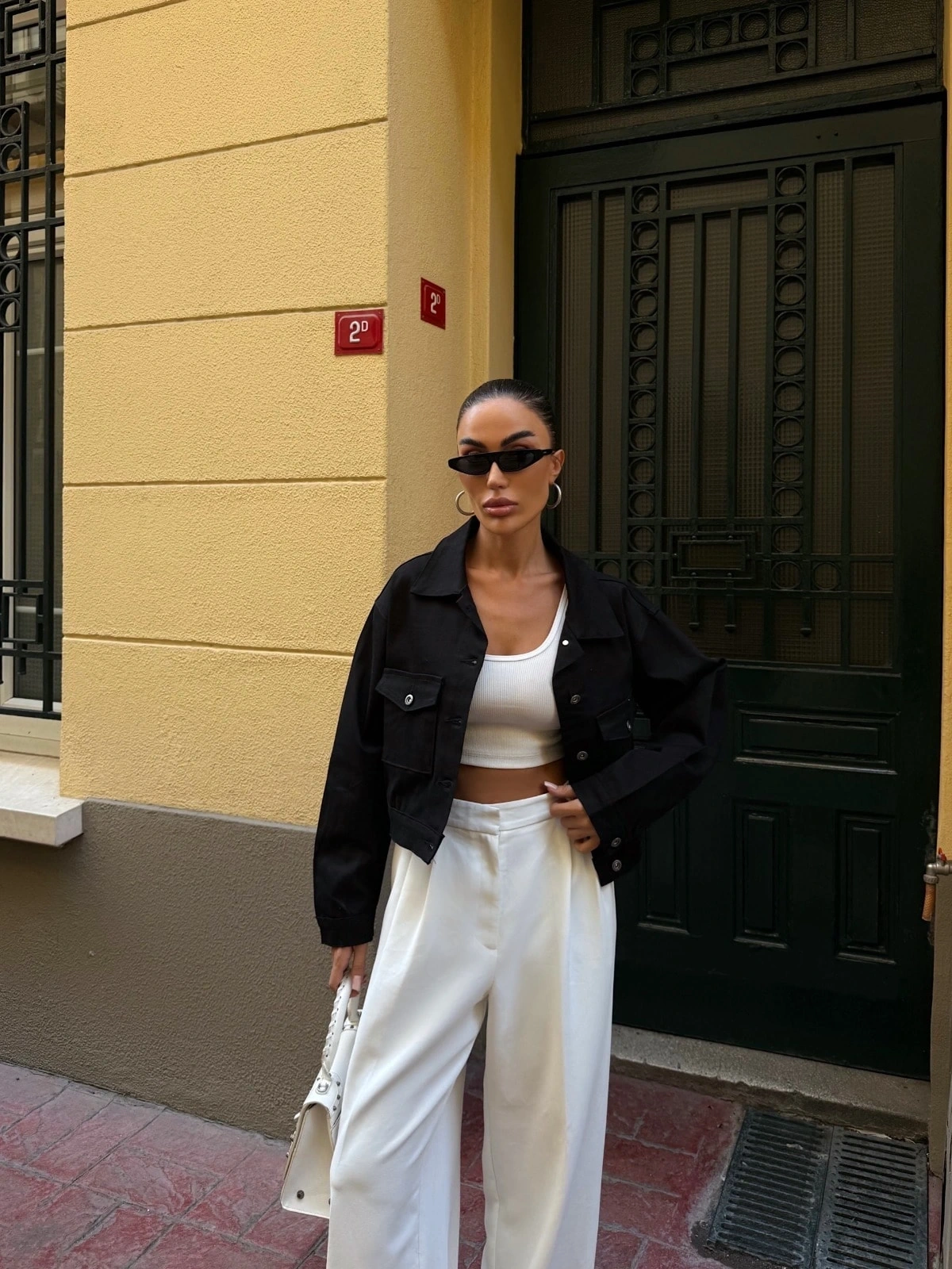 Pullaps Çift Cep Denim Crop Ceket Siyah