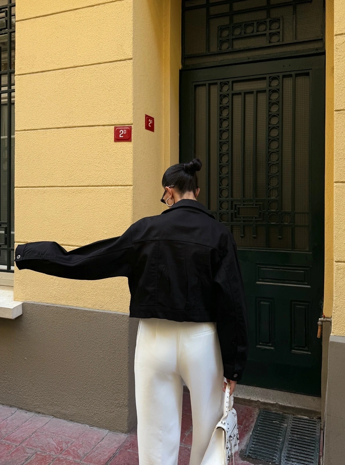 Pullaps Çift Cep Denim Crop Ceket Siyah