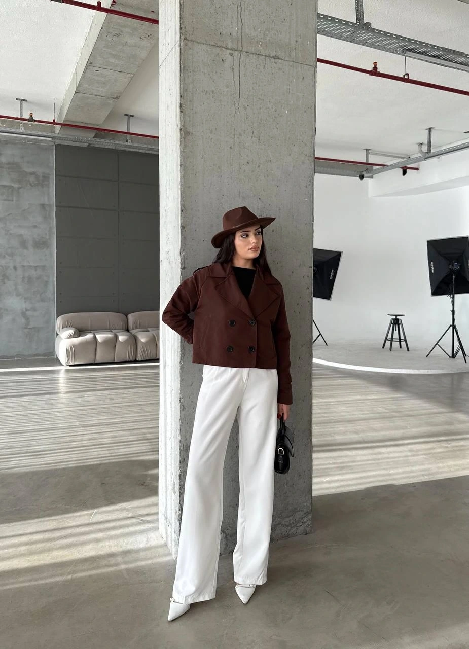 Pullaps Çift Düğmeli Kısa Trenç Bordo