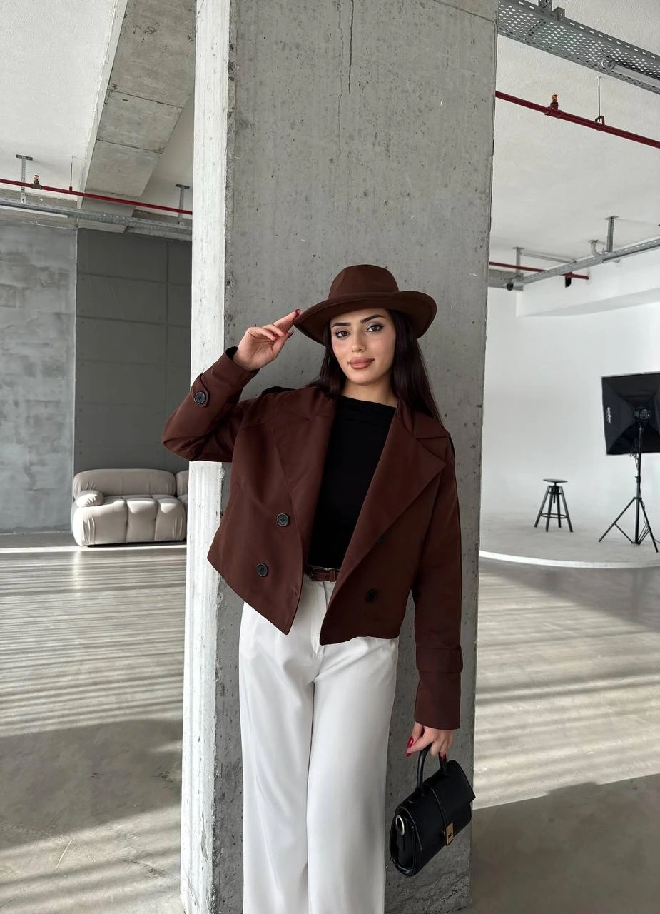 Pullaps Çift Düğmeli Kısa Trenç Bordo