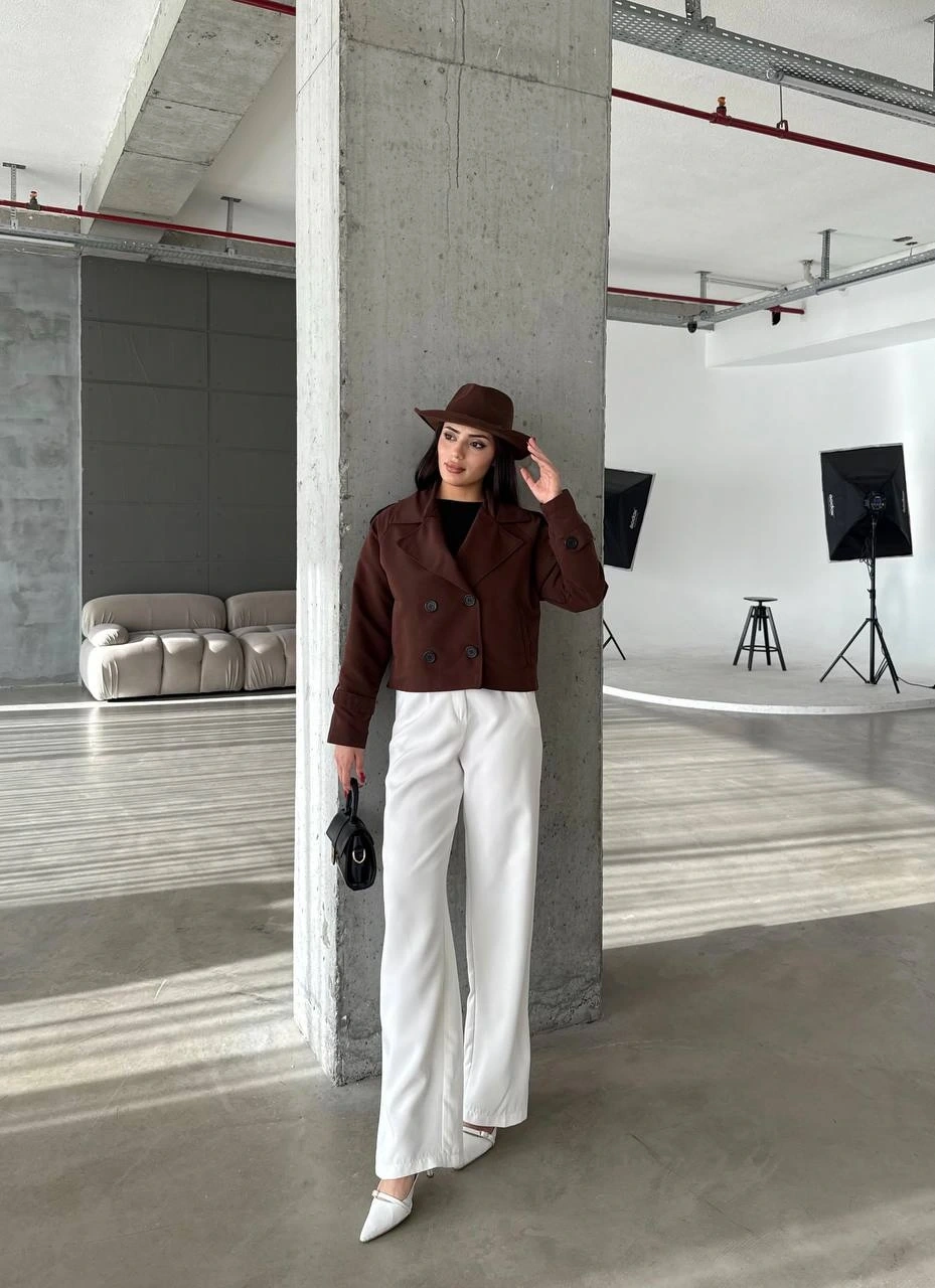 Pullaps Çift Düğmeli Kısa Trenç Bordo