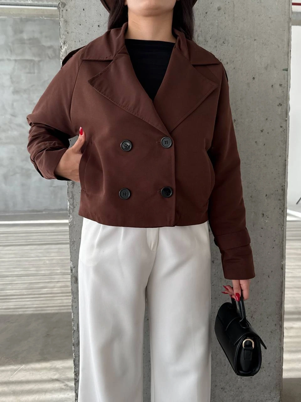 Pullaps Çift Düğmeli Kısa Trenç Bordo