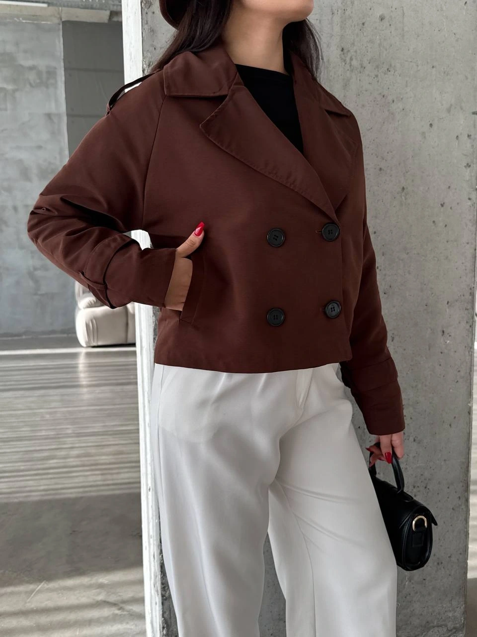 Pullaps Çift Düğmeli Kısa Trenç Bordo