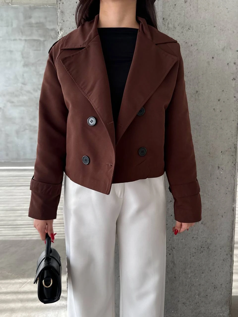 Pullaps Çift Düğmeli Kısa Trenç Bordo