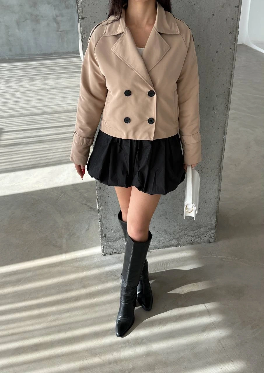 Pullaps Çift Düğmeli Kısa Trenç Vizon