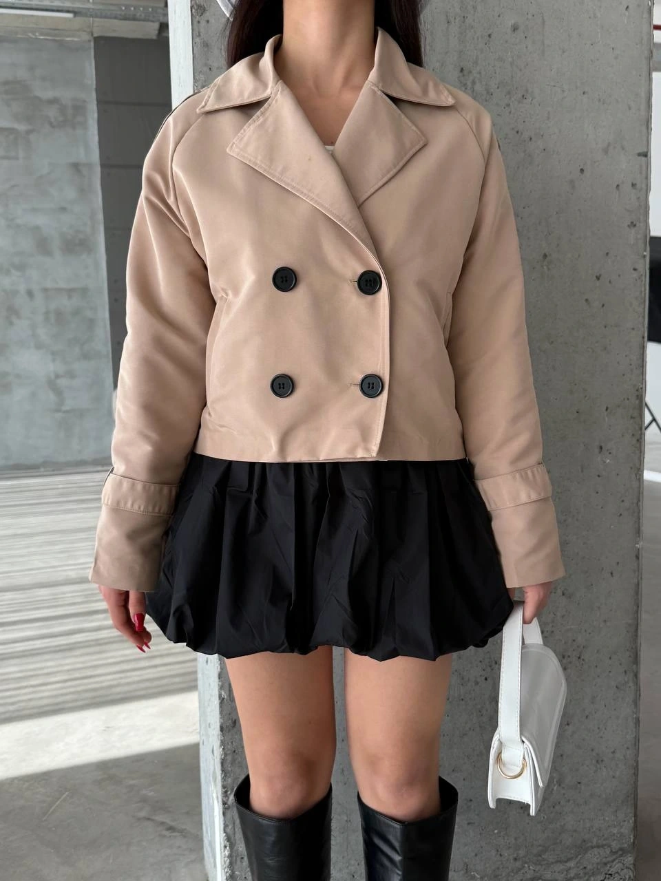 Pullaps Çift Düğmeli Kısa Trenç Vizon