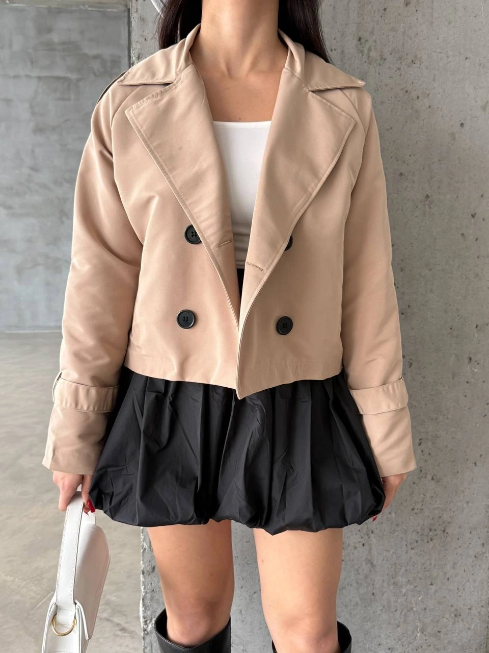 Pullaps Çift Düğmeli Kısa Trenç Vizon