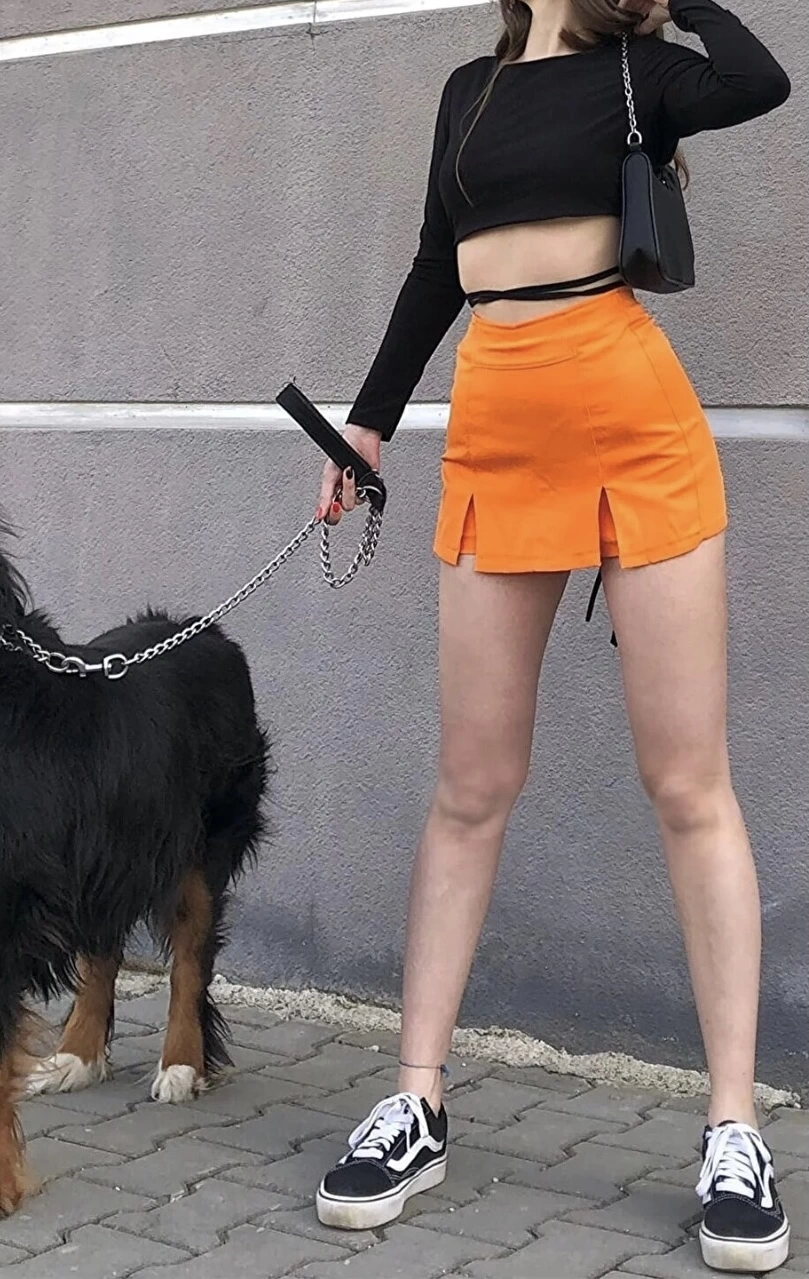 Pullaps Çift Yırtmaçlı Etek Görünümlü Mini Şortetek Turuncu