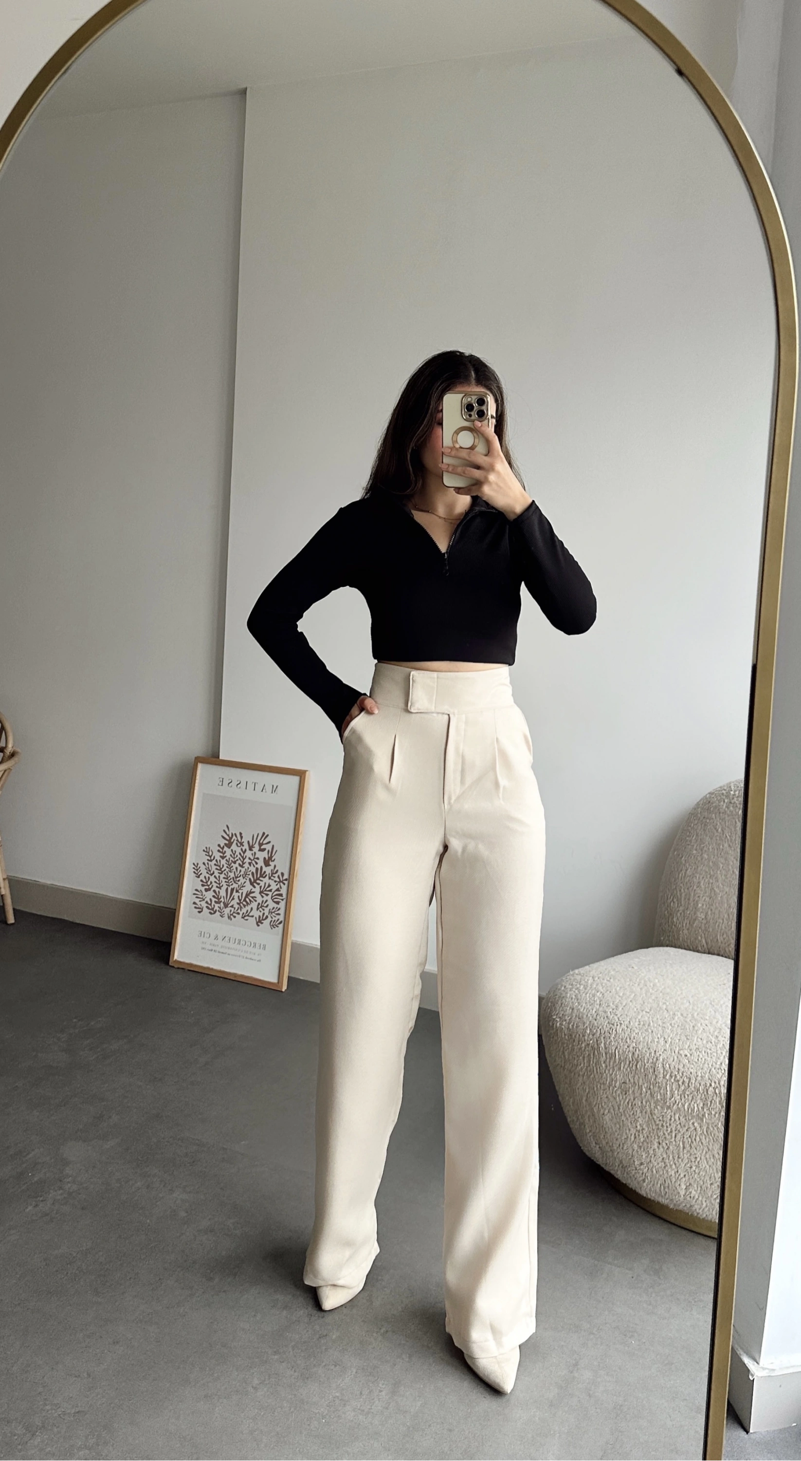 Pullaps Cırt Cırtlı İçten Düğmeli Palazzo Pantolon Krem