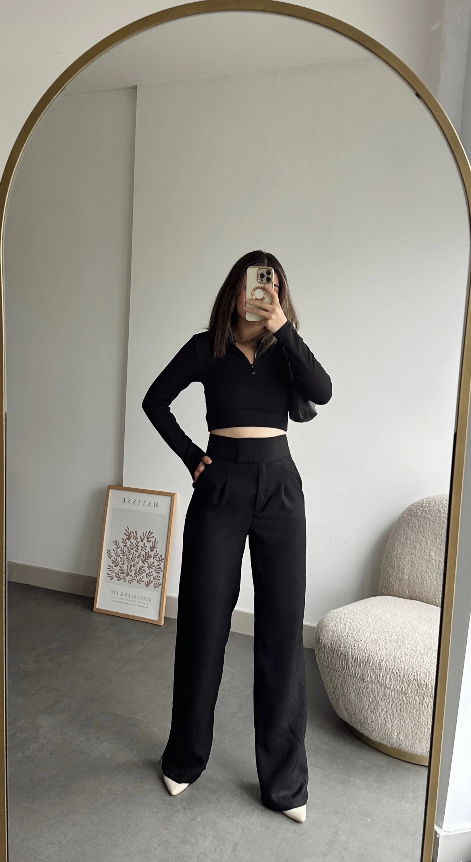 Pullaps Cırt Cırtlı İçten Düğmeli Palazzo Pantolon Siyah