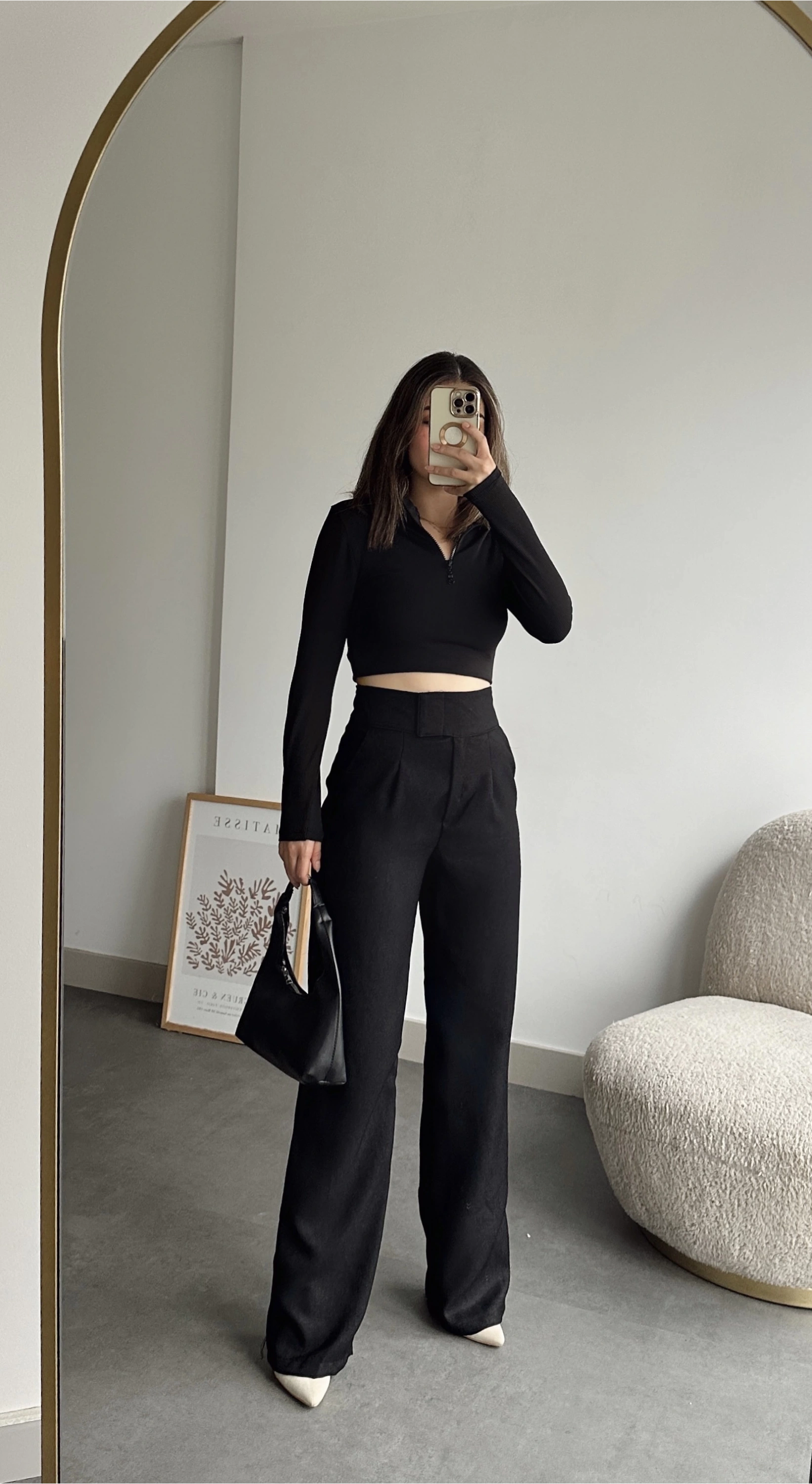 Pullaps Cırt Cırtlı İçten Düğmeli Palazzo Pantolon Siyah