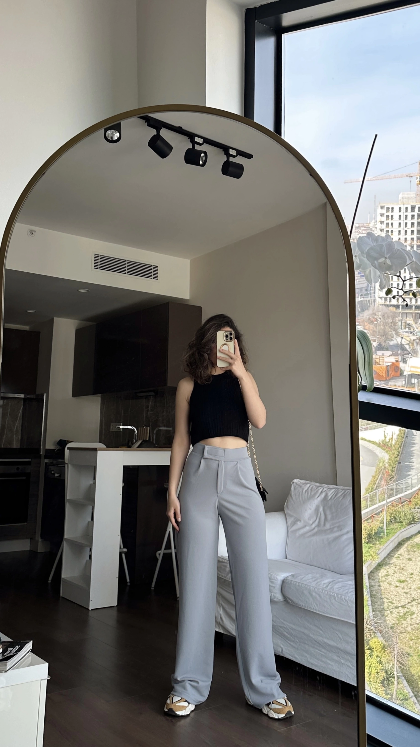 Pullaps Cırt Cırtlı Likralı Palazzo Pantolon Gri