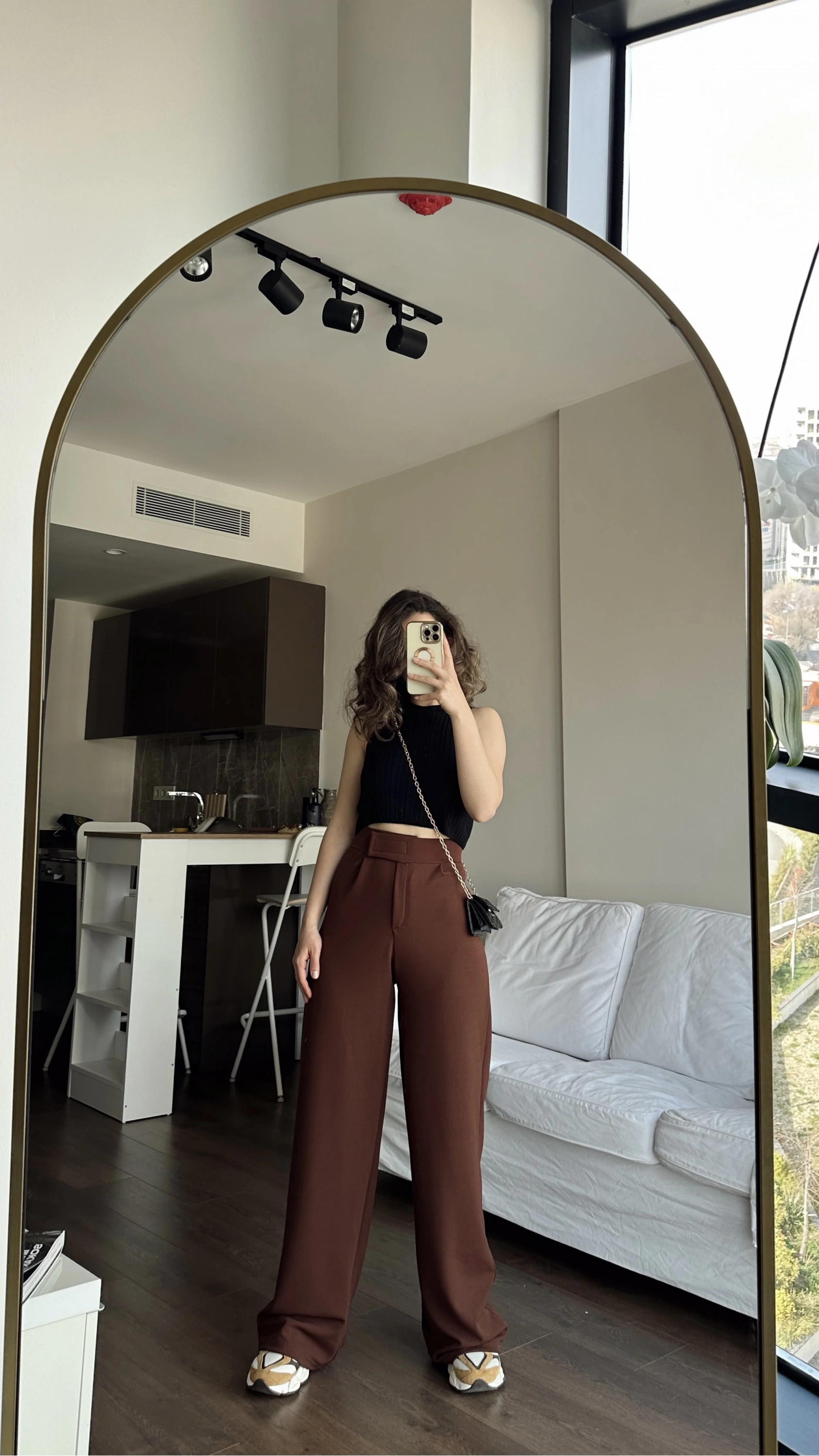 Pullaps Cırt Cırtlı Likralı Palazzo Pantolon Kahve