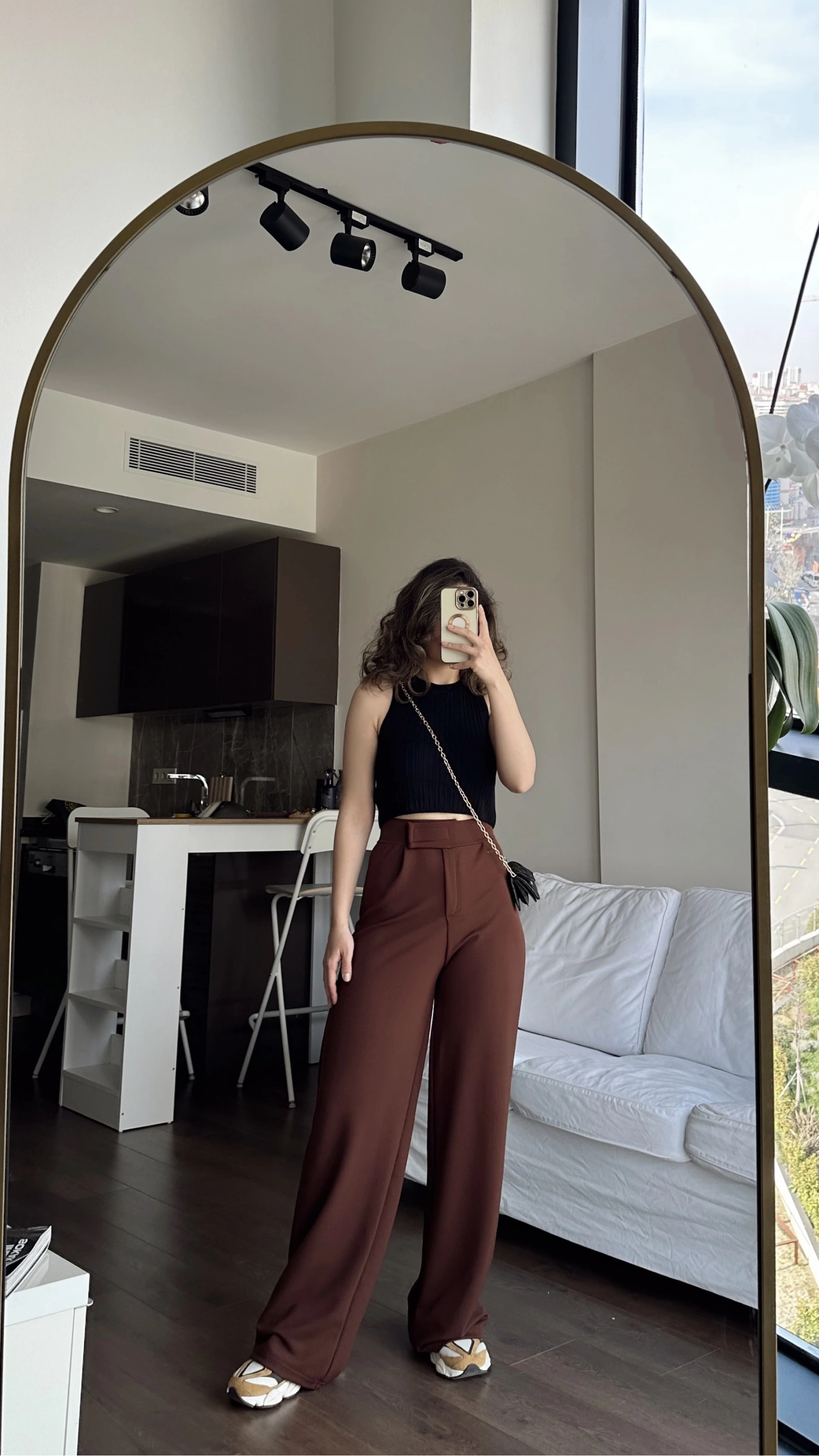 Pullaps Cırt Cırtlı Likralı Palazzo Pantolon Kahve