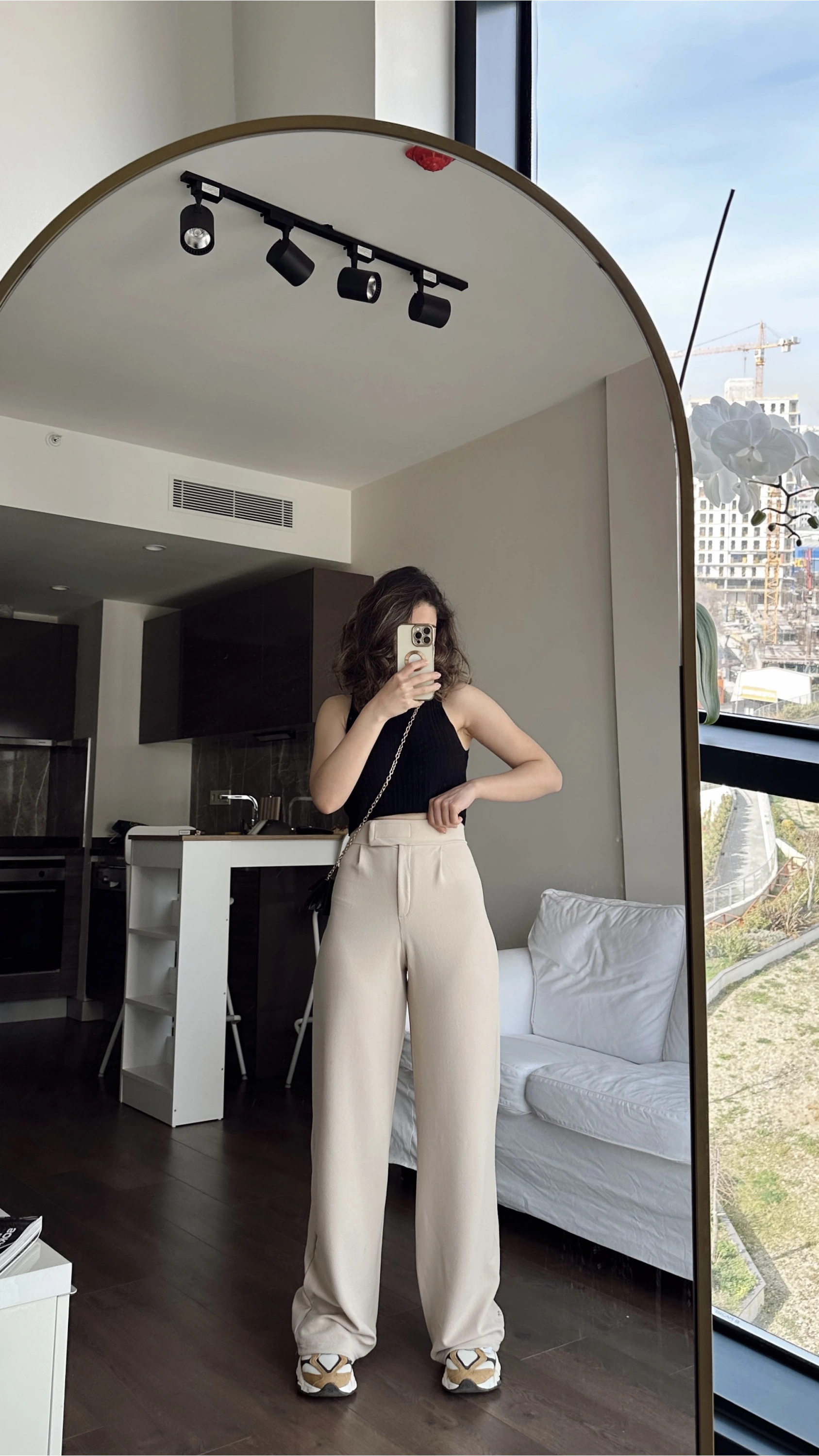 Pullaps Cırt Cırtlı Likralı Palazzo Pantolon Krem