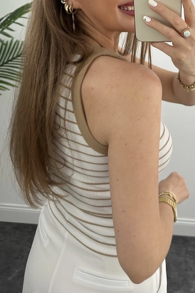 Pullaps Çizgili Halter Yaka Fitilli Atlet Tam Boy Vizon