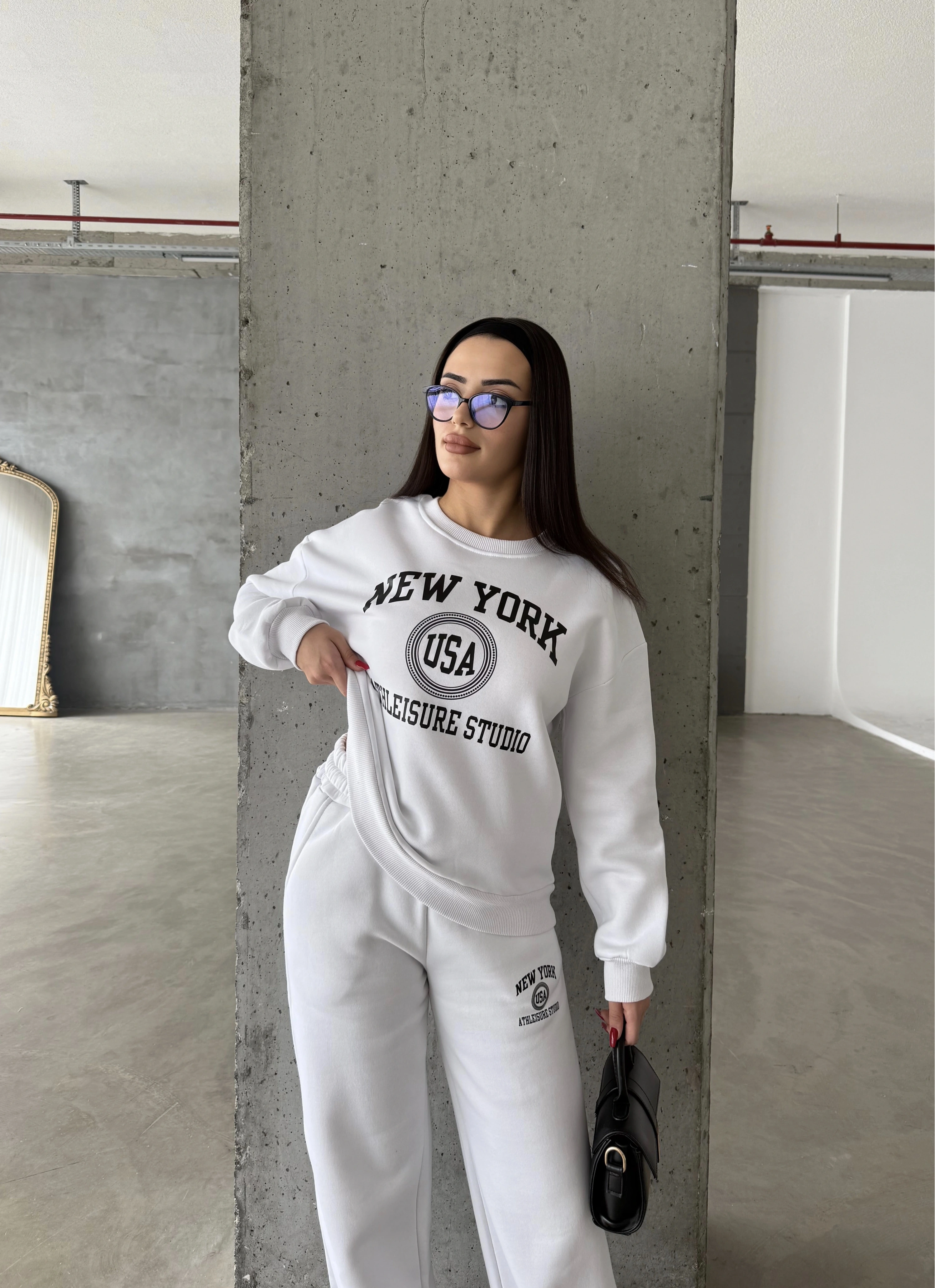 Pullaps Baskılı Şardonlu Üç İplik Takım Ekru