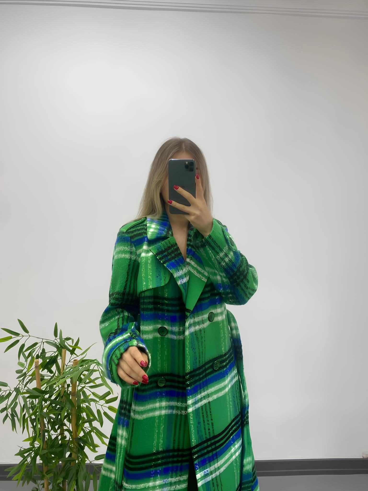 Pullaps Ekoseli Premium Astarlı Kaşe Kaban Yeşil