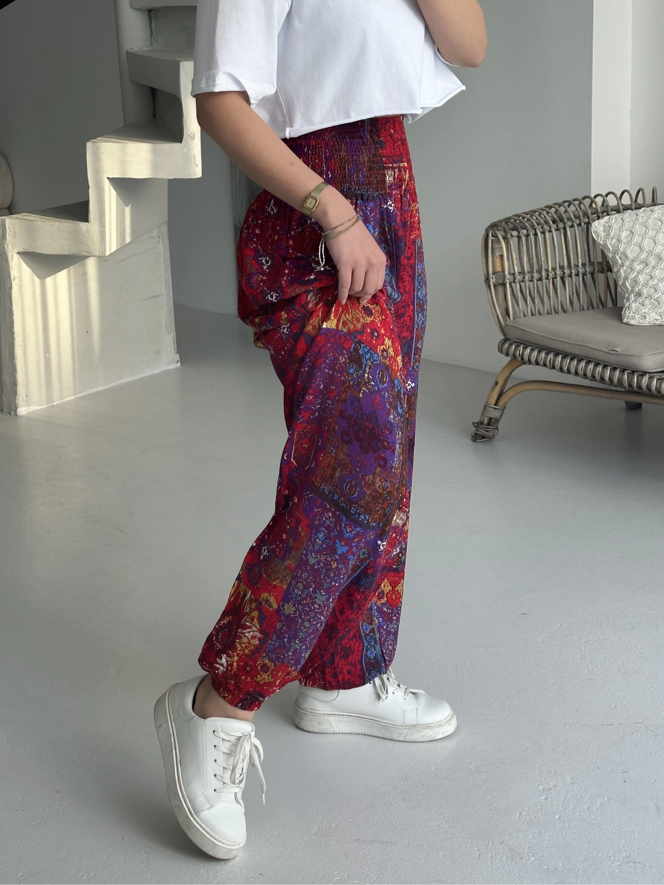 Pullaps Etnik Desenli Şalvar Pantolon