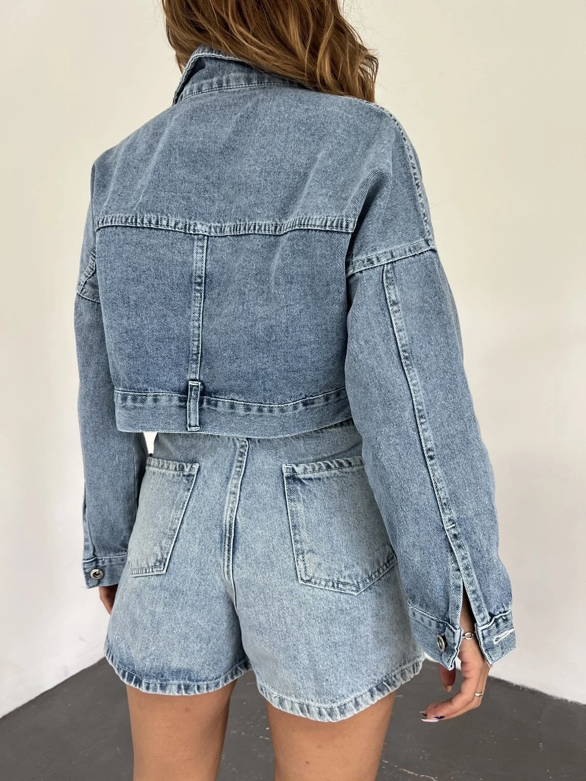 Pullaps Fermuarlı Çift Cepli Kot Mont Mavi