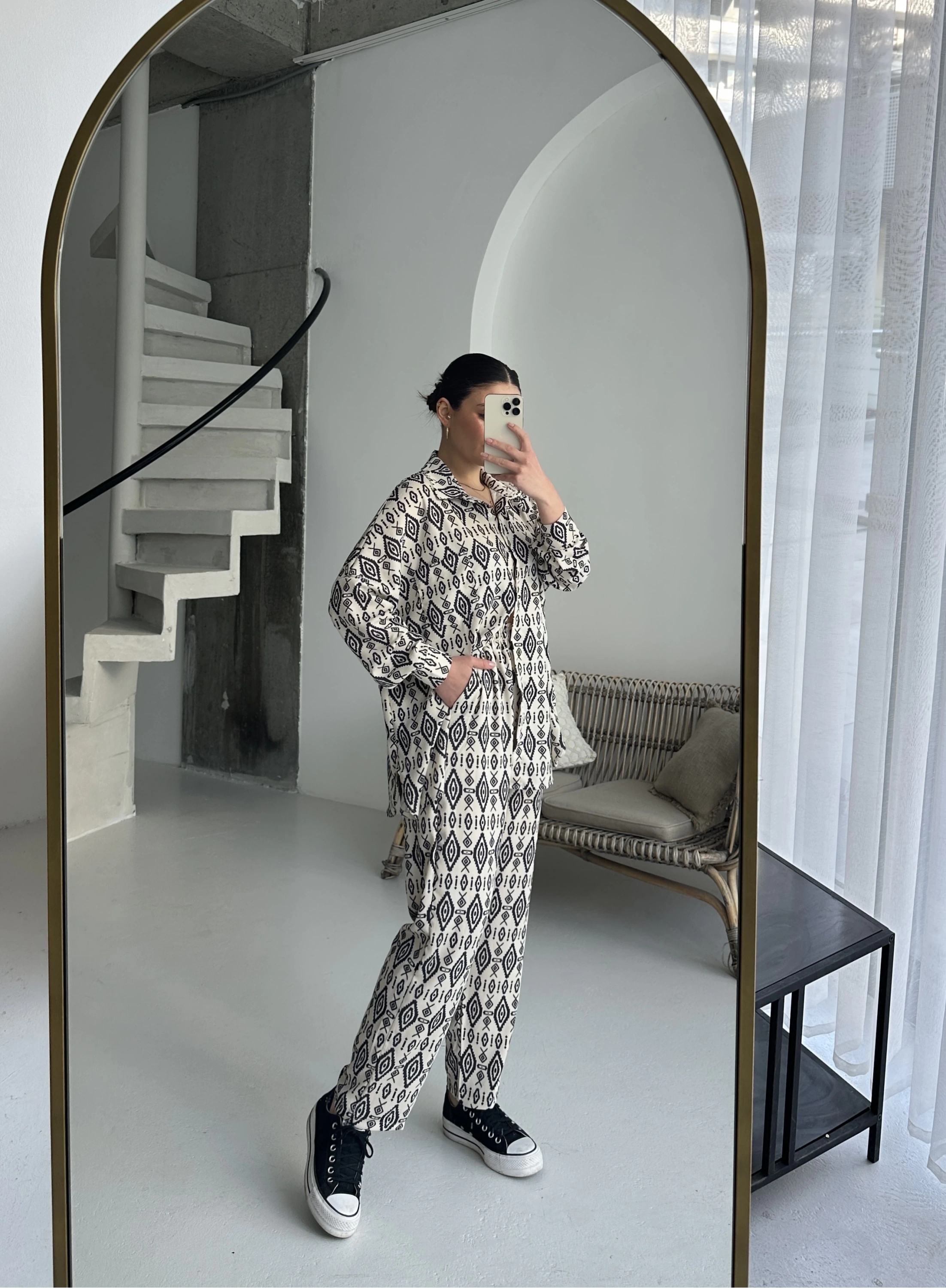 Pullaps Gömlekli Pantolonlu Cepli Krinkıl Likralı Kumaş Takım Desenli