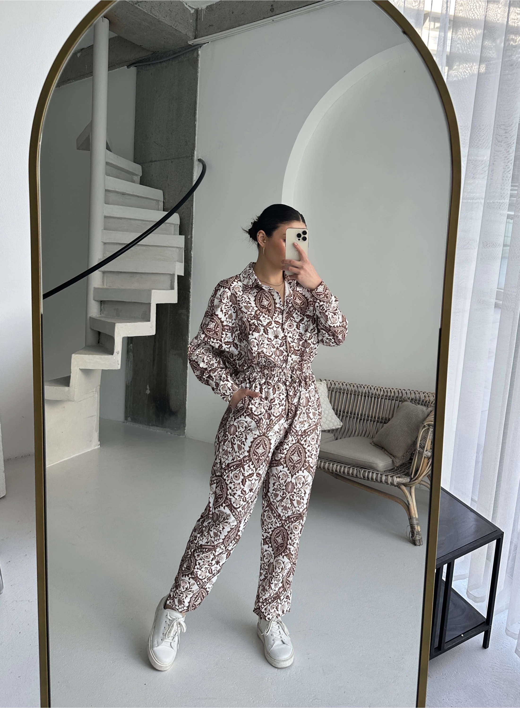 Pullaps Gömlekli Pantolonlu Cepli Poplin Kumaş Takım Desenli