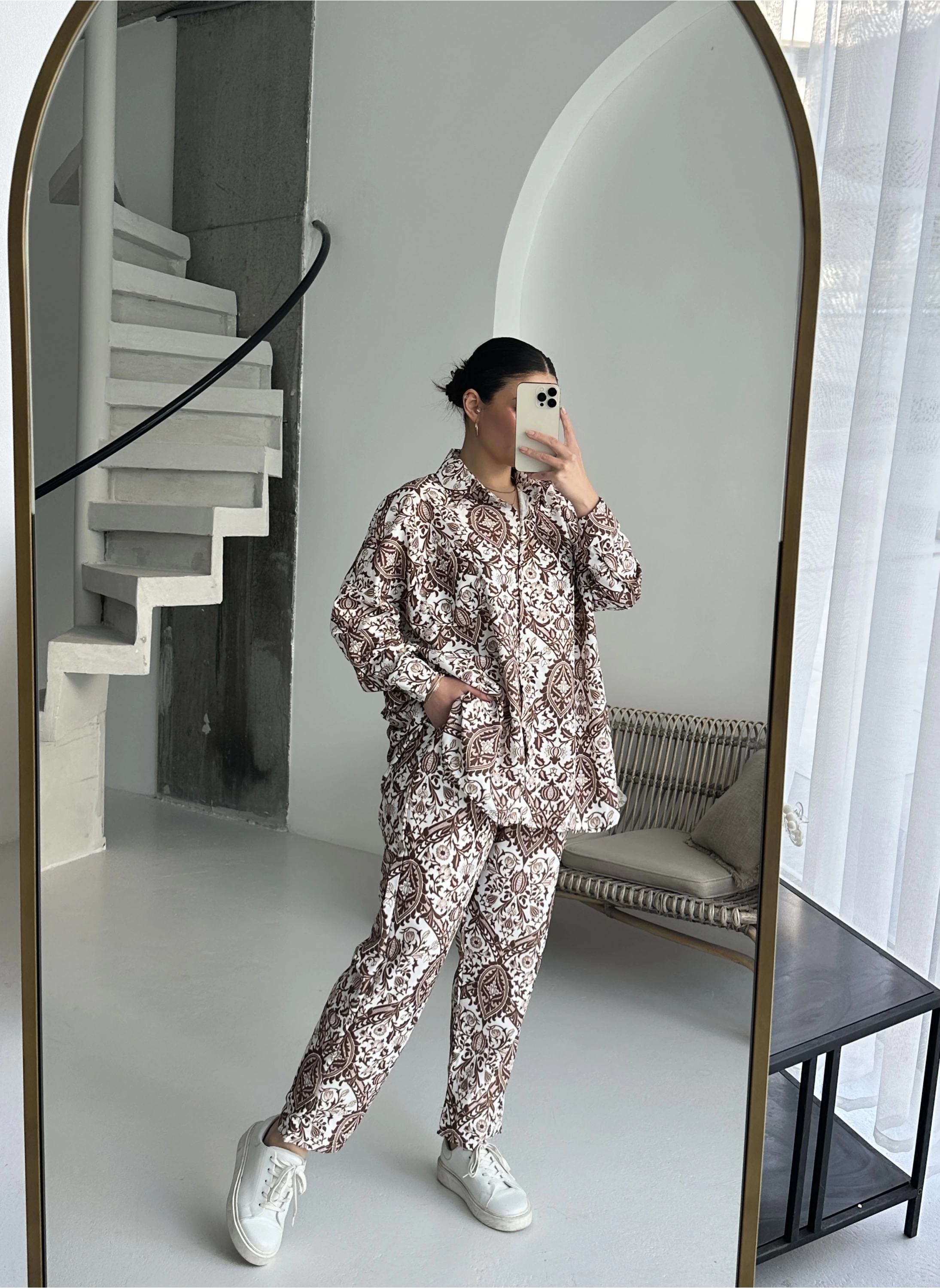 Pullaps Gömlekli Pantolonlu Cepli Poplin Kumaş Takım Desenli