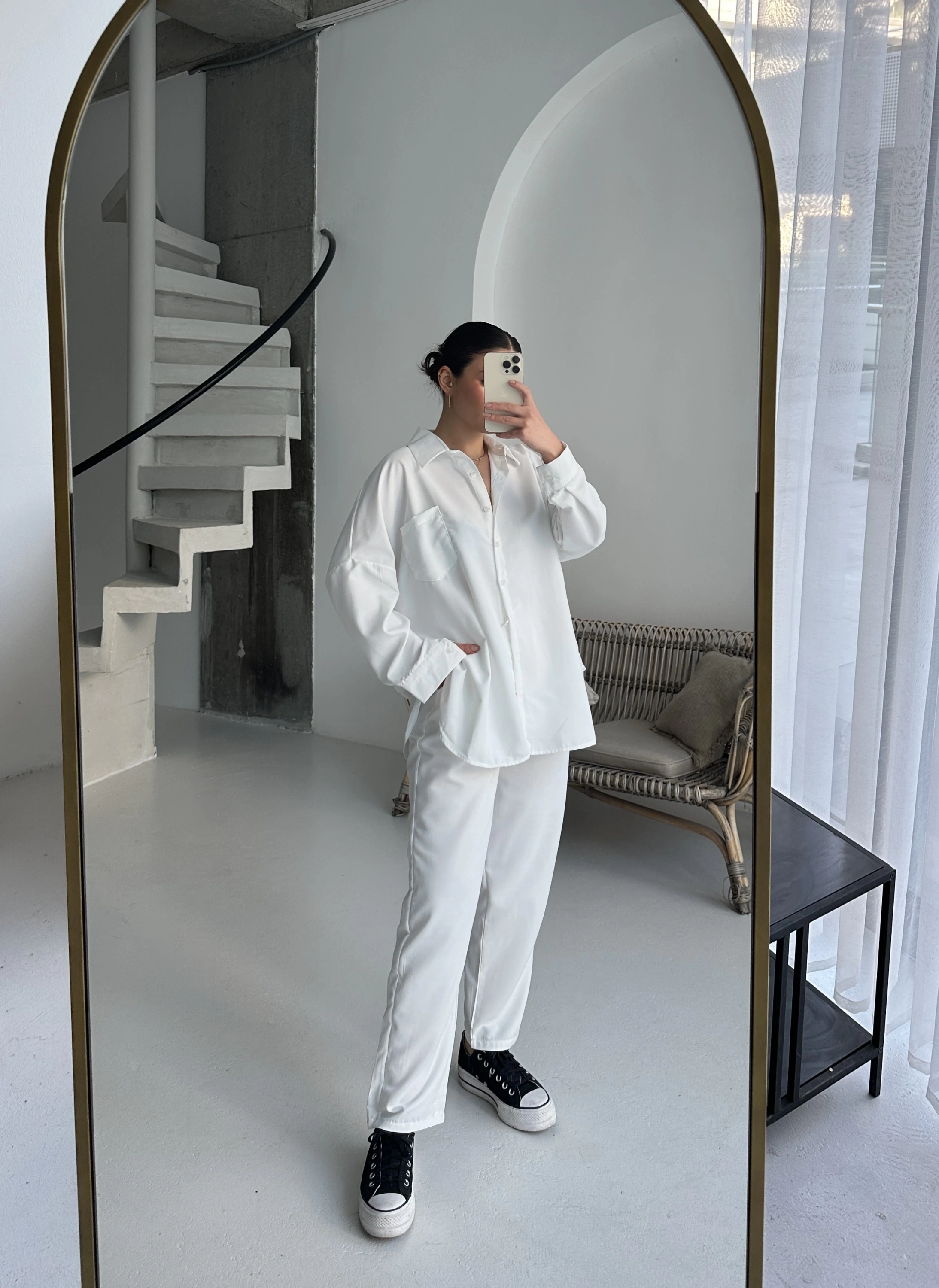 Pullaps Gömlekli Pantolonlu Cepli Poplin Kumaş Takım Ekru