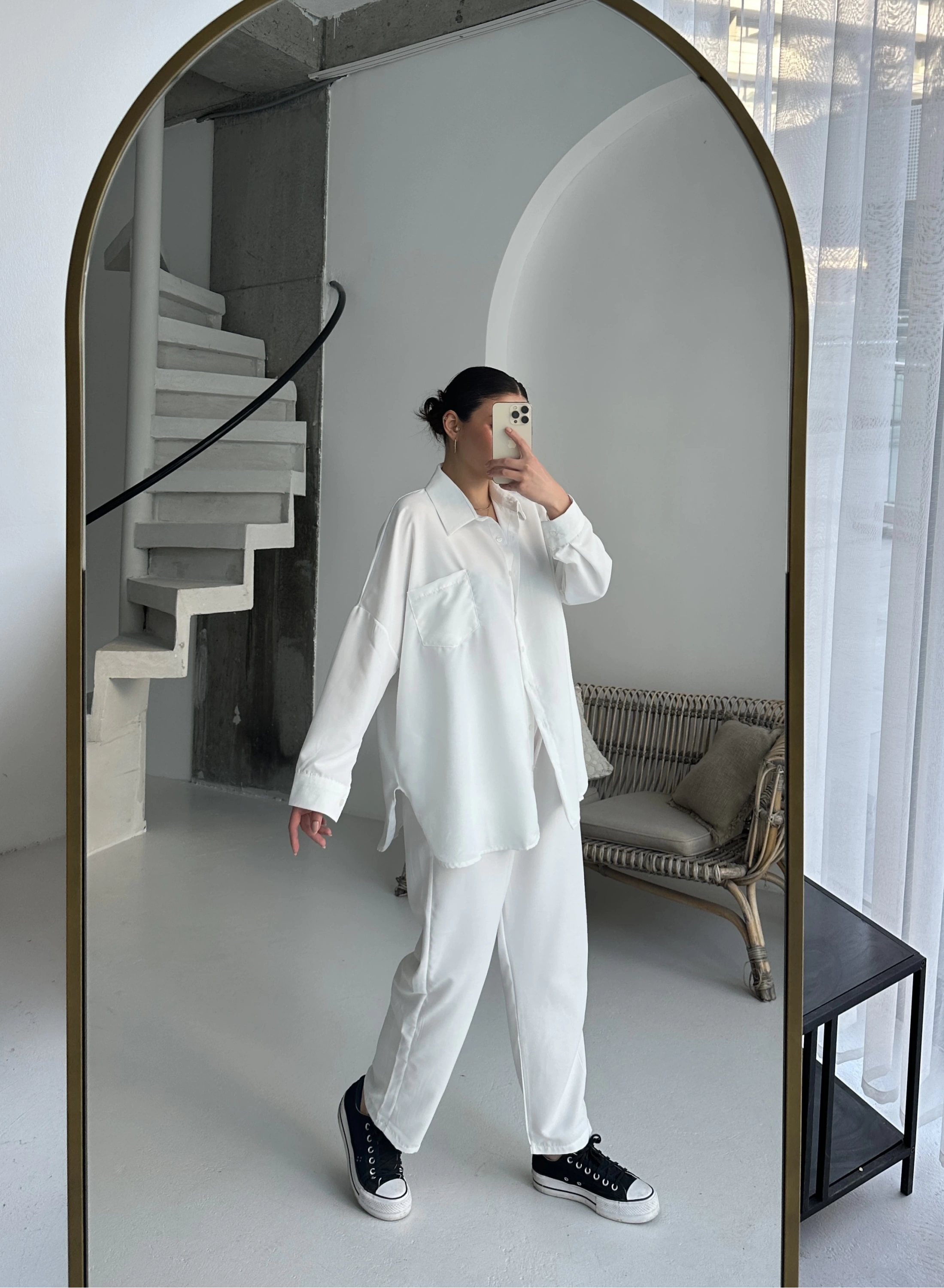 Pullaps Gömlekli Pantolonlu Cepli Poplin Kumaş Takım Ekru