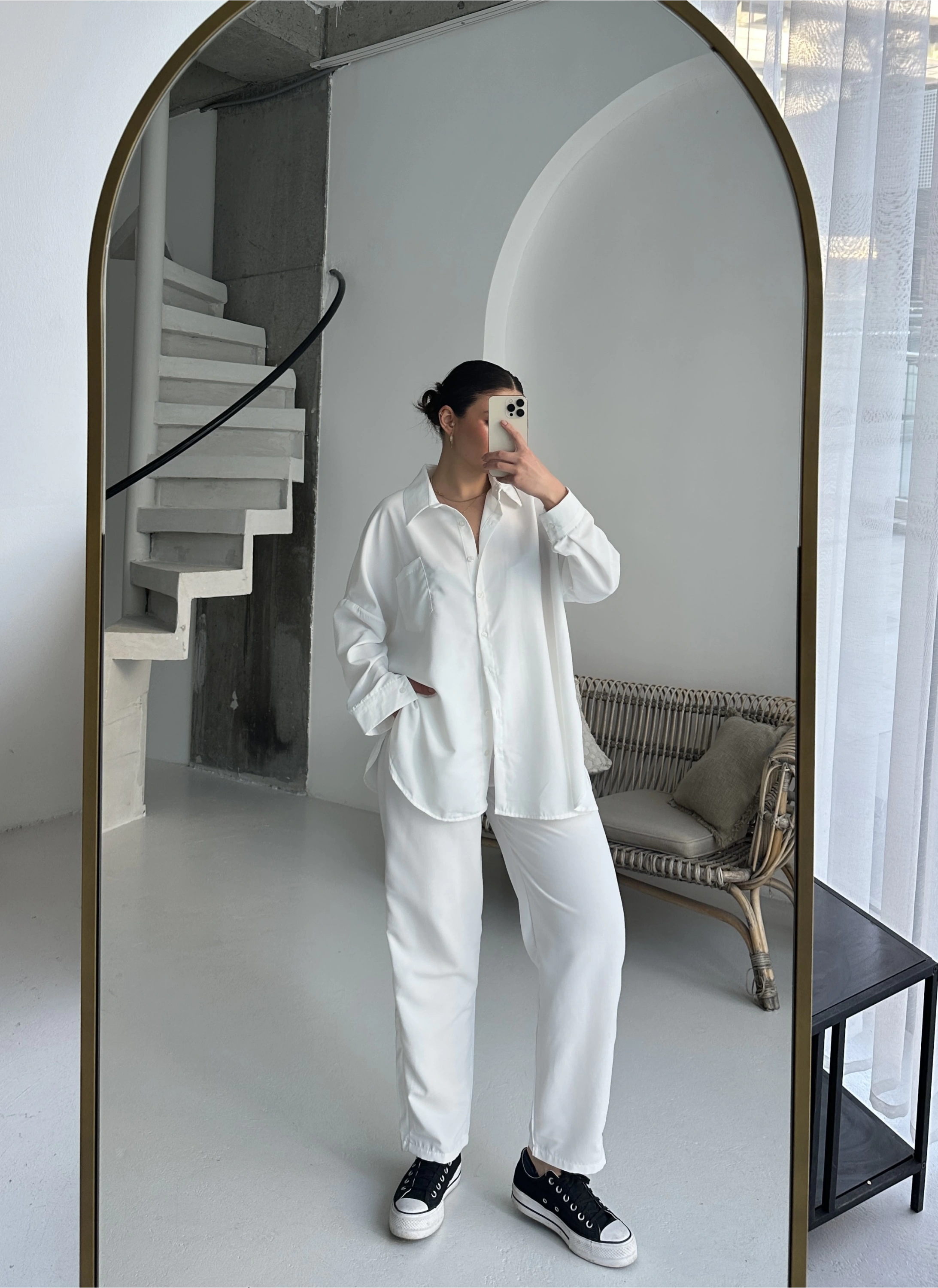 Pullaps Gömlekli Pantolonlu Cepli Poplin Kumaş Takım Ekru