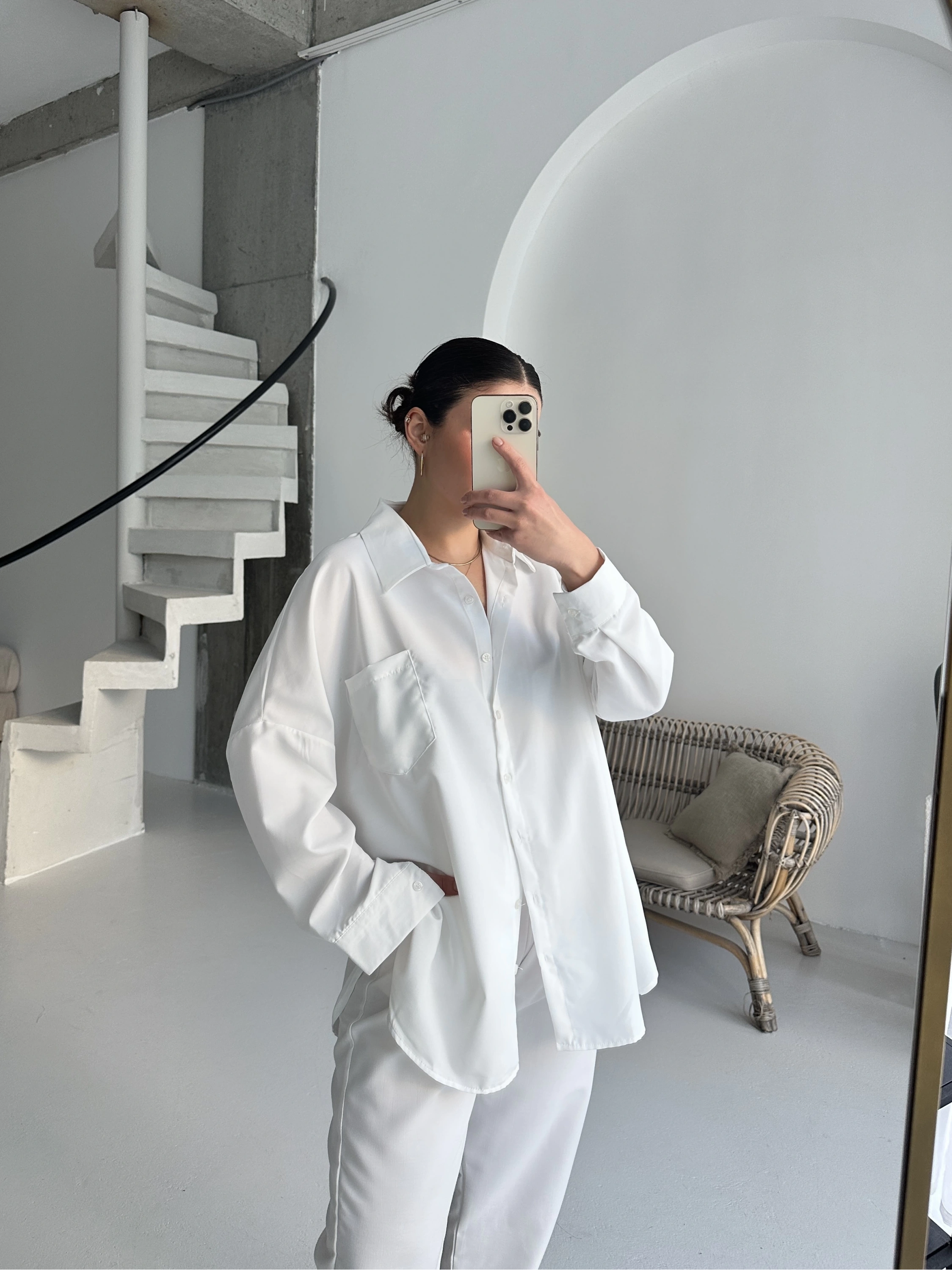 Pullaps Gömlekli Pantolonlu Cepli Poplin Kumaş Takım Ekru