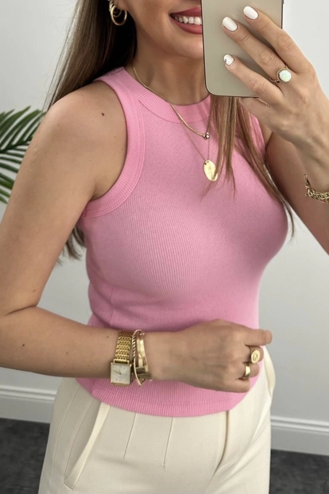 Pullaps Halter Yaka Fitilli Atlet Tam Boy Pembe