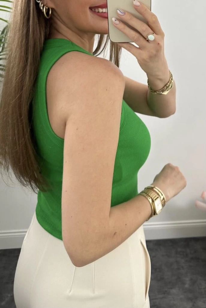 Pullaps Halter Yaka Fitilli Atlet Tam Boy Yeşil