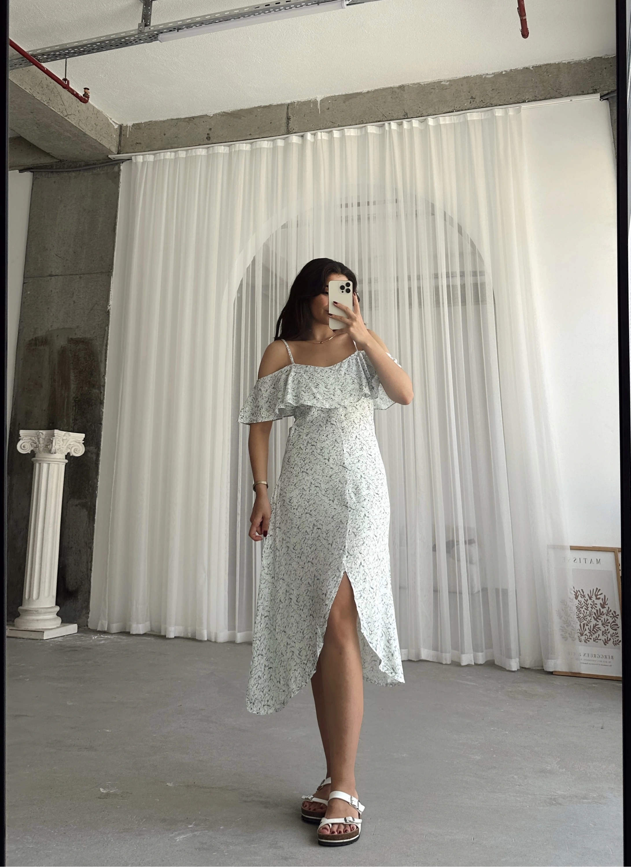 Pullaps İp Askılı Fırfırlı Volanlı Yandan Fermuarlı Elbise Mint