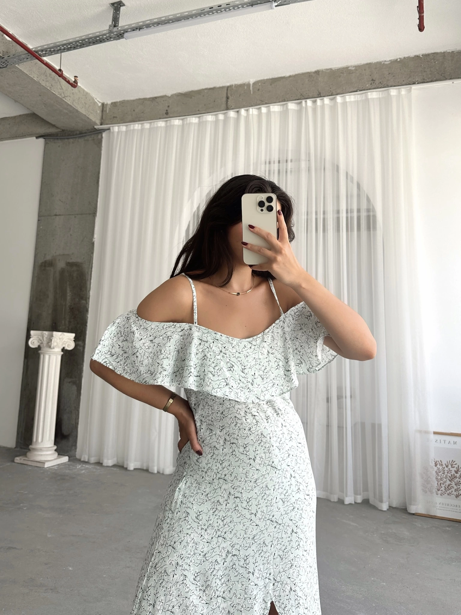 Pullaps İp Askılı Fırfırlı Volanlı Yandan Fermuarlı Elbise Mint