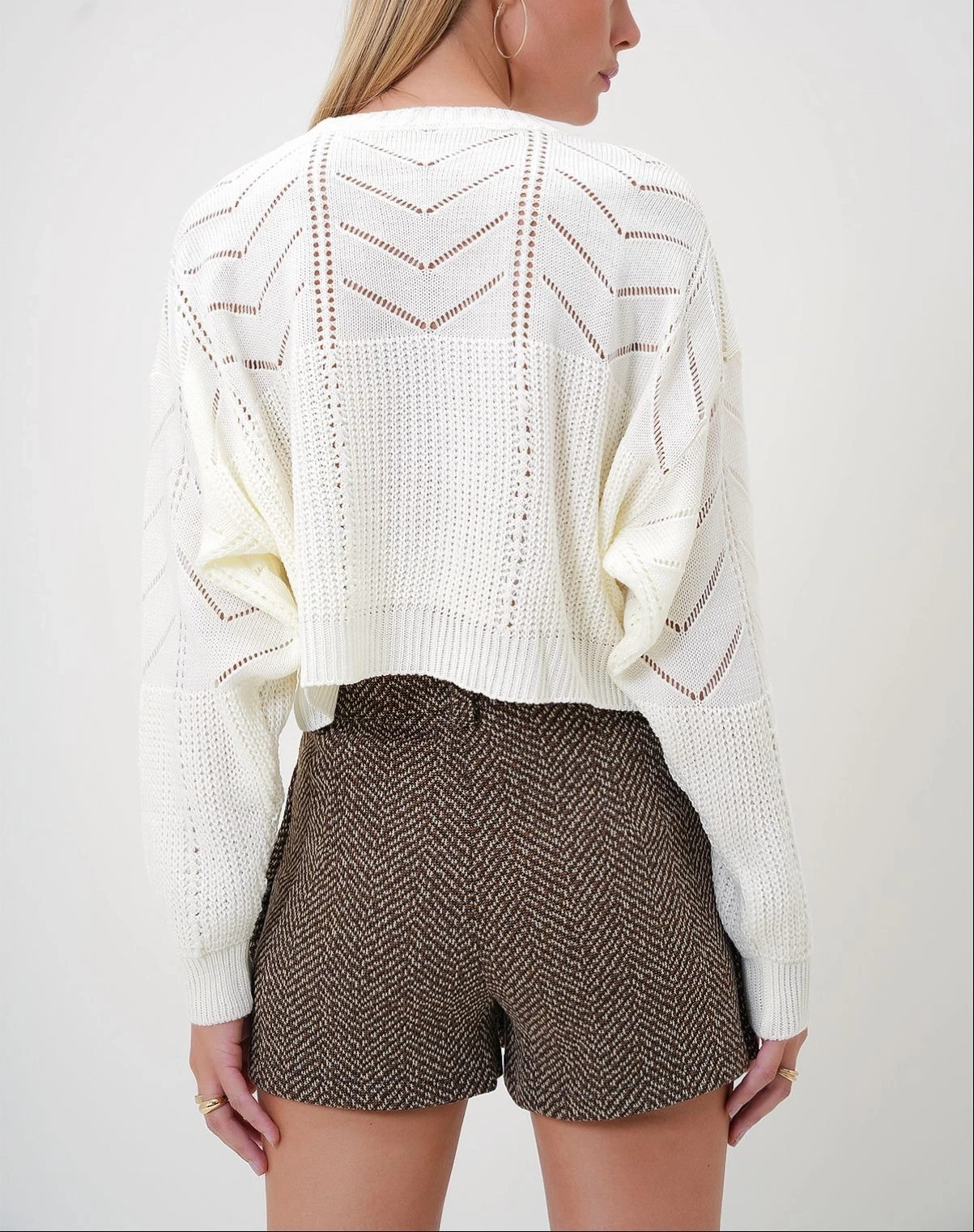 Pullaps Bisiklet Yaka Yarasa Kol Ajurlu Triko Kazak Ekru