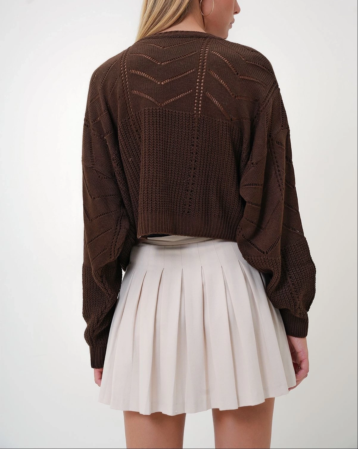 Pullaps Kahverengi Bisiklet Yaka Yarasa Kol Ajurlu Triko Kazak Kahve