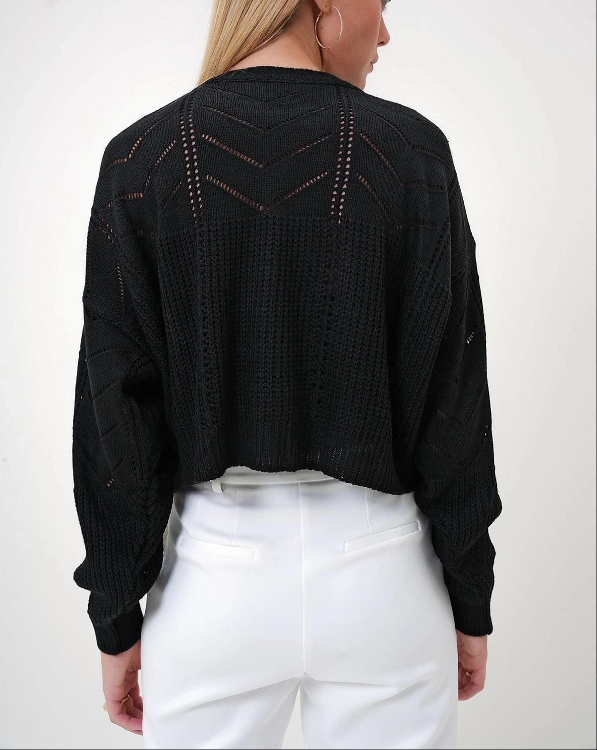 Pullaps Bisiklet Yaka Yarasa Kol Ajurlu Triko Kazak Siyah