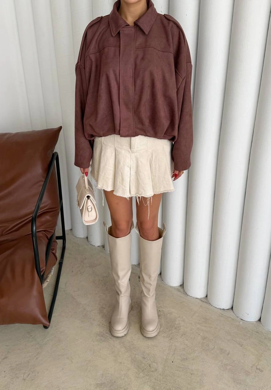 Pullaps Süet Bomber Ceket Kahve