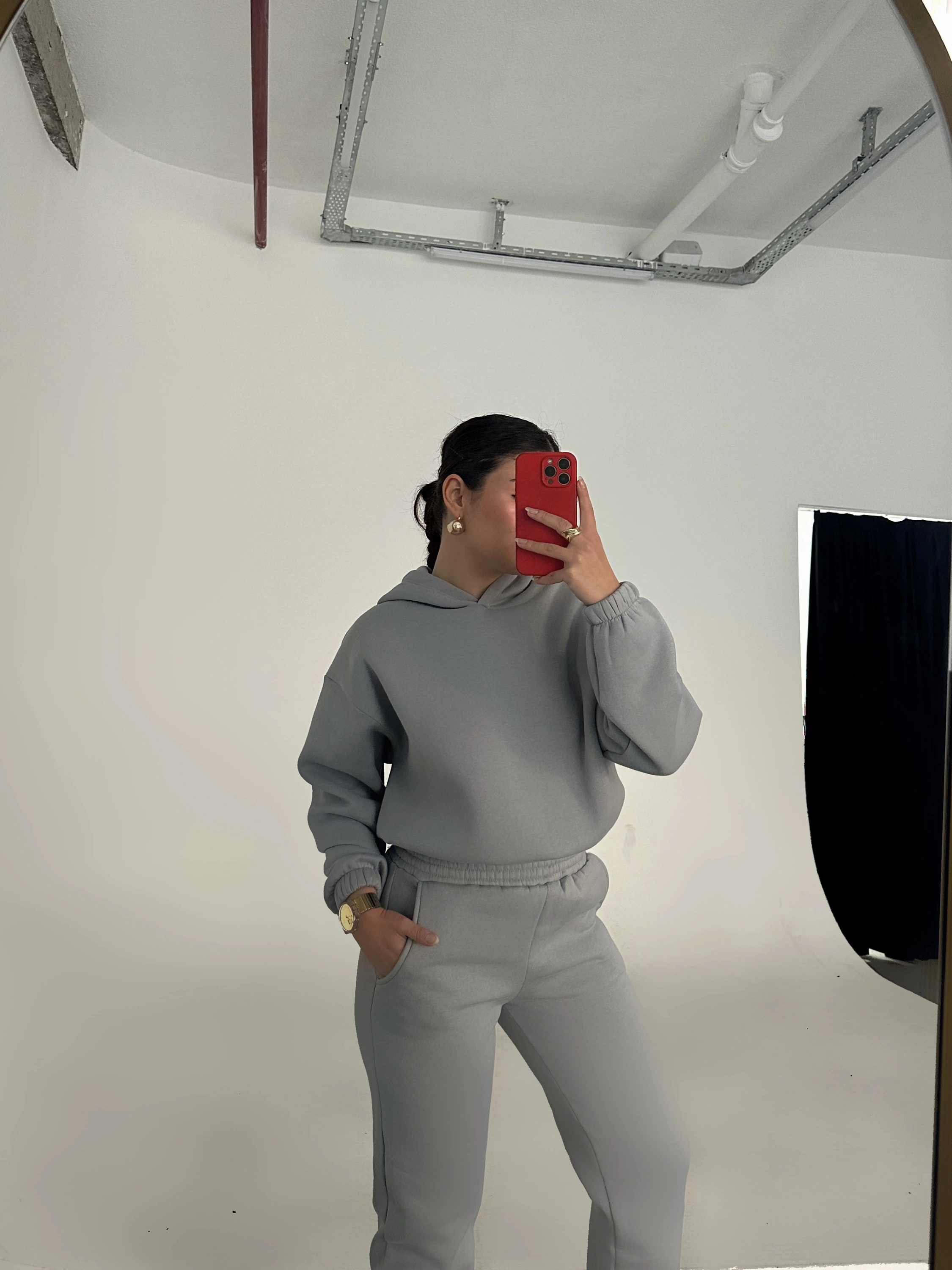 Pullaps Kapşonlu Üç İplik Şardonlu Hoodie Takım Gri