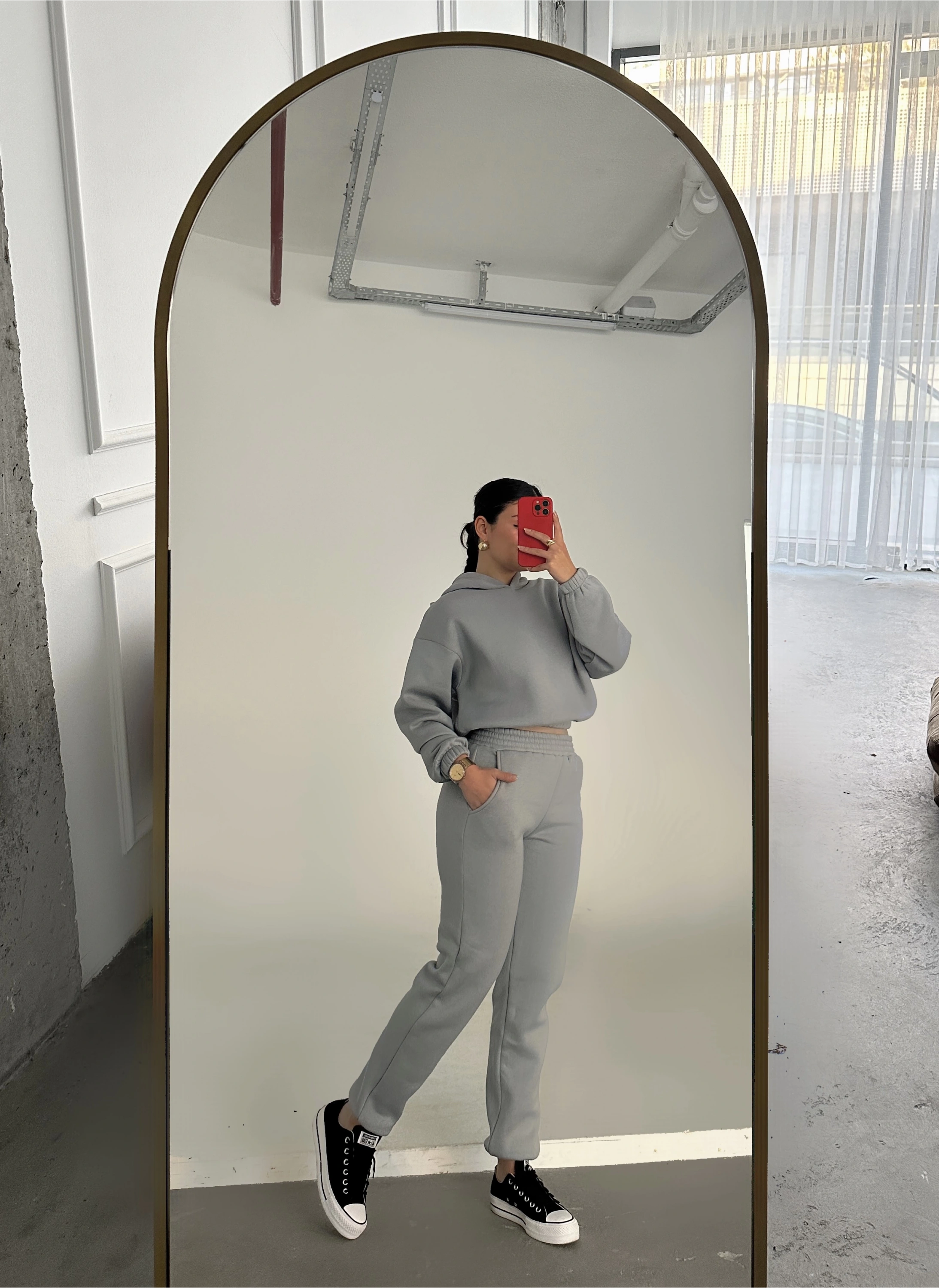 Pullaps Kapşonlu Üç İplik Şardonlu Hoodie Takım Gri